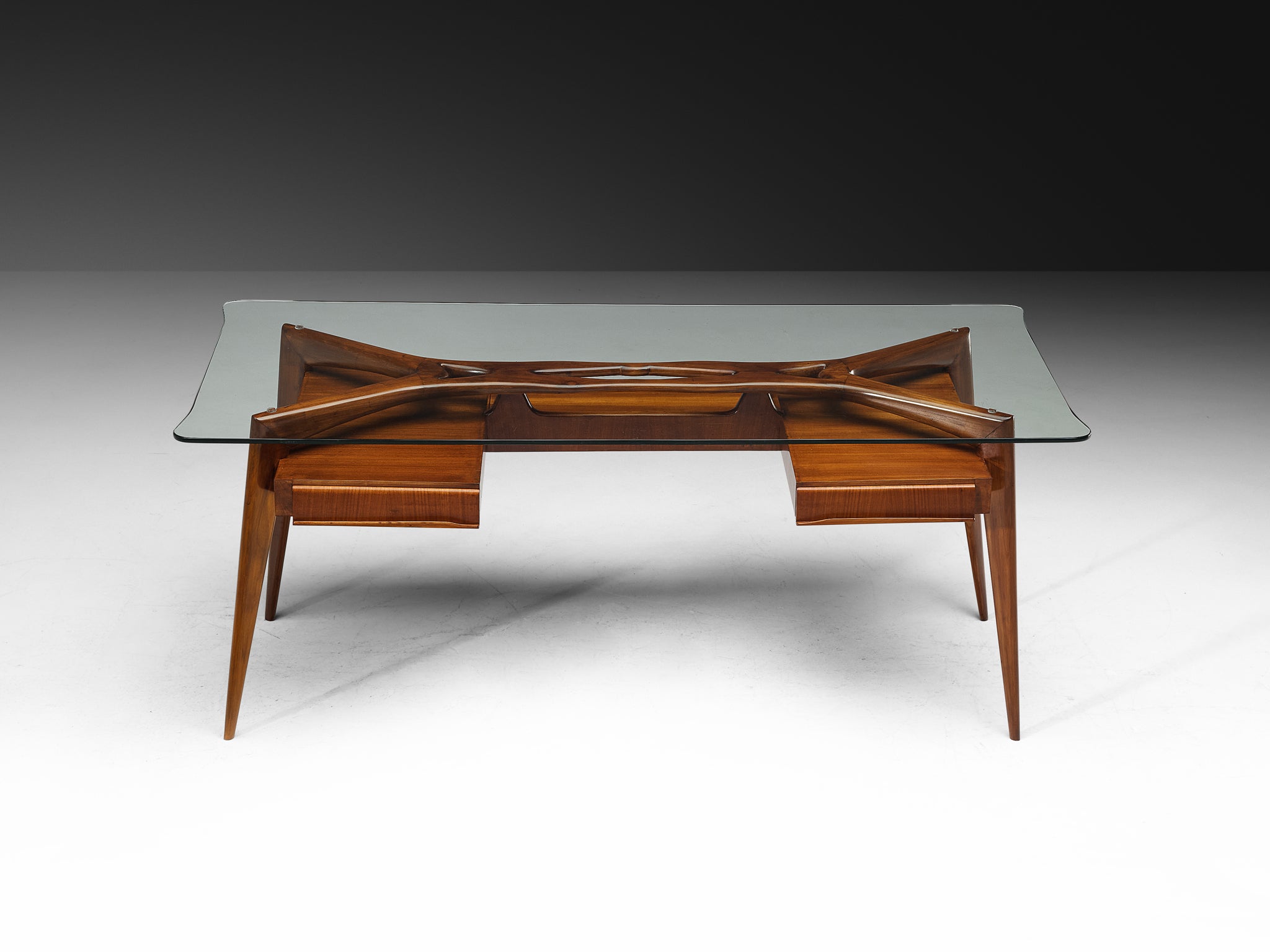 Italian Mid-Century Modern 1950s Sculptural Writing Desk in Mahogany Tables Morentz