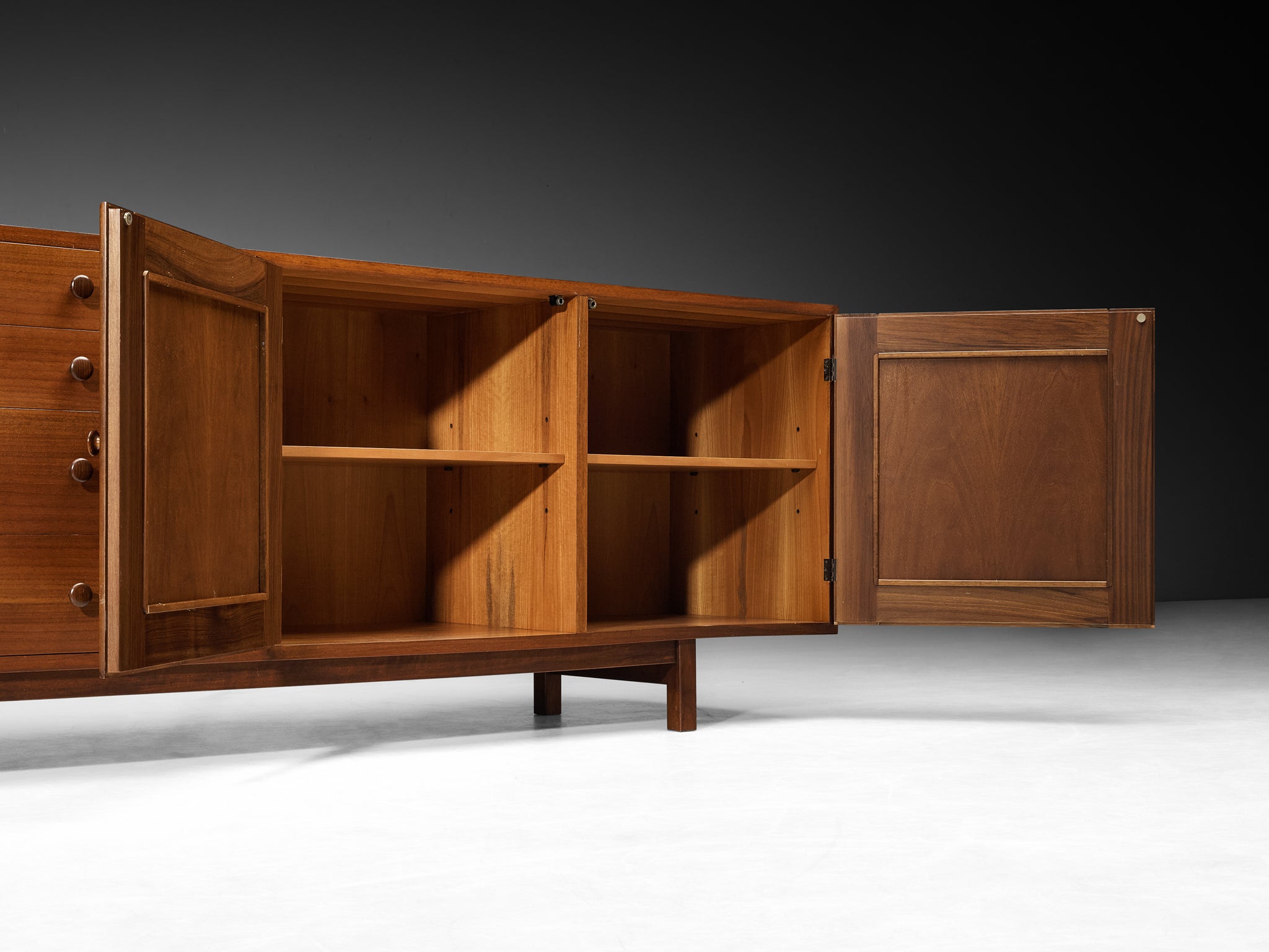 Poltronova Sideboard in Walnut with Fall Orange Fabric Fronts