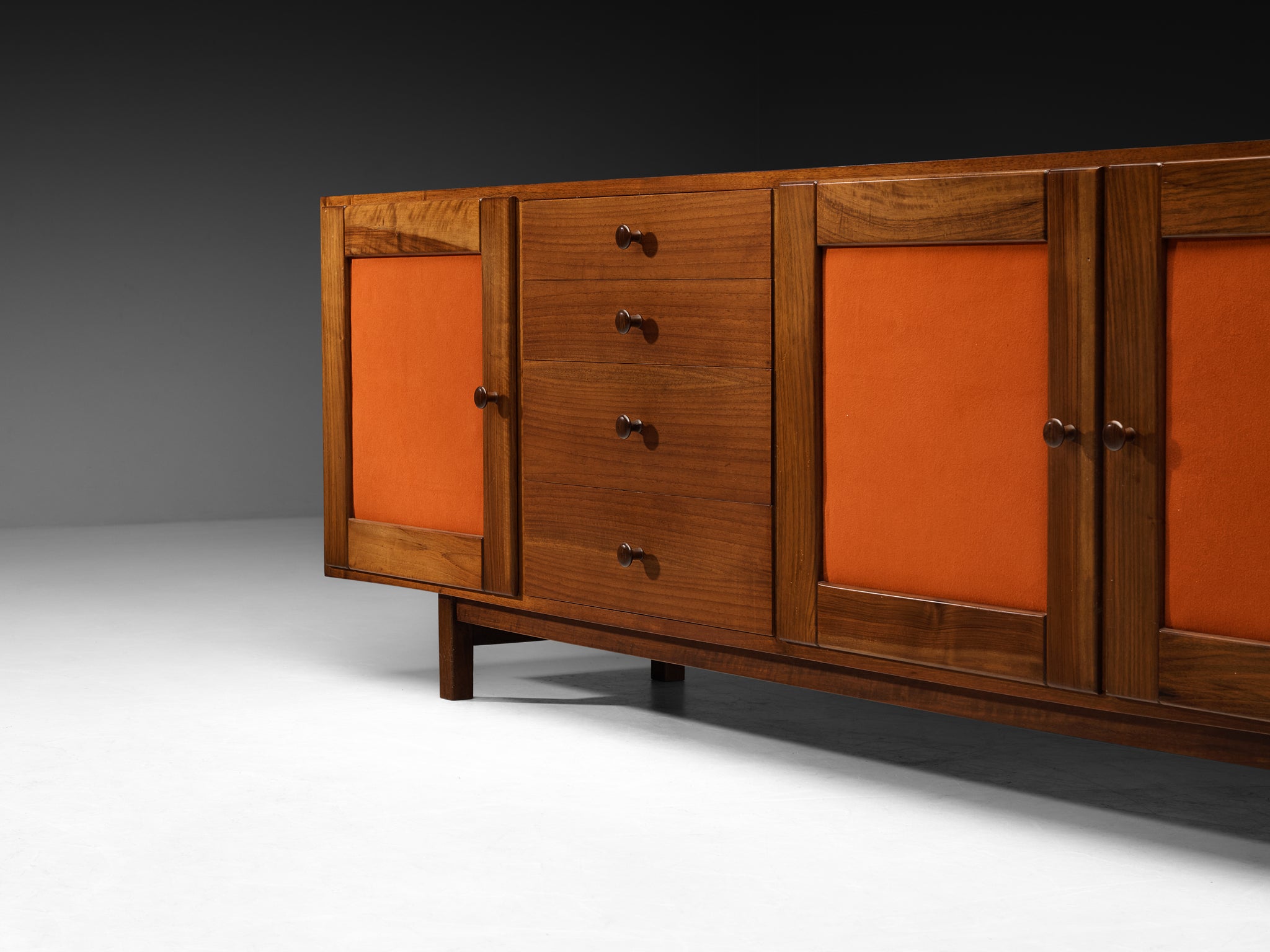 Poltronova Sideboard in Walnut with Fall Orange Fabric Fronts