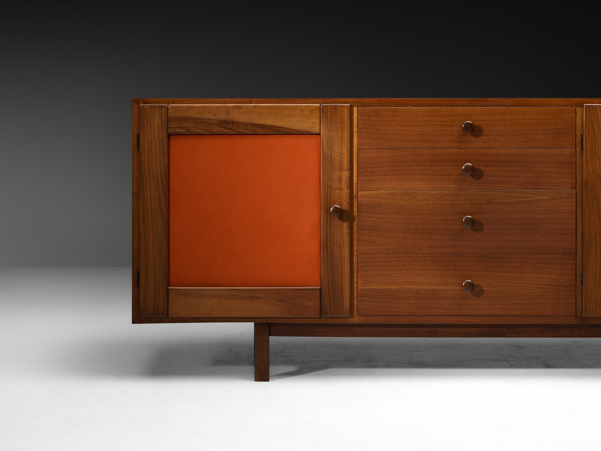 Poltronova Sideboard in Walnut with Fall Orange Fabric Fronts