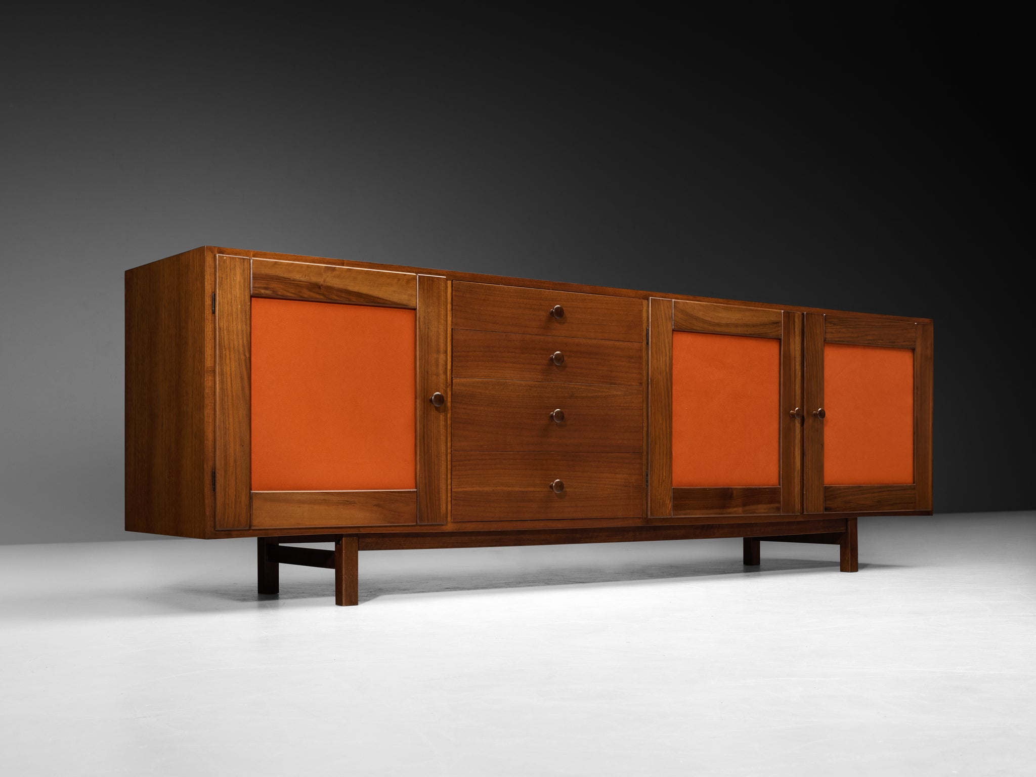 Poltronova Sideboard in Walnut with Fall Orange Fabric Fronts