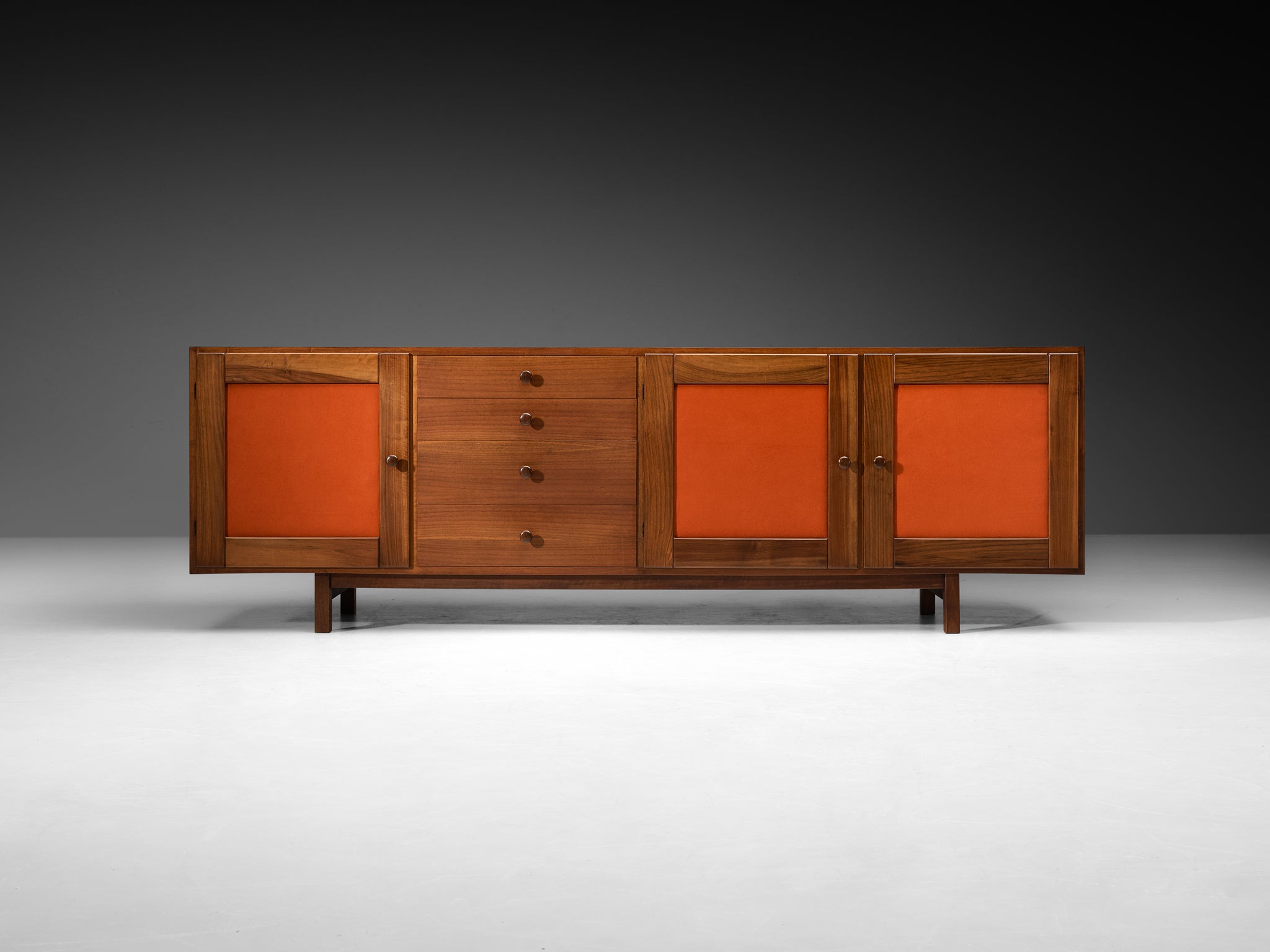 Poltronova Sideboard in Walnut with Fall Orange Fabric Fronts