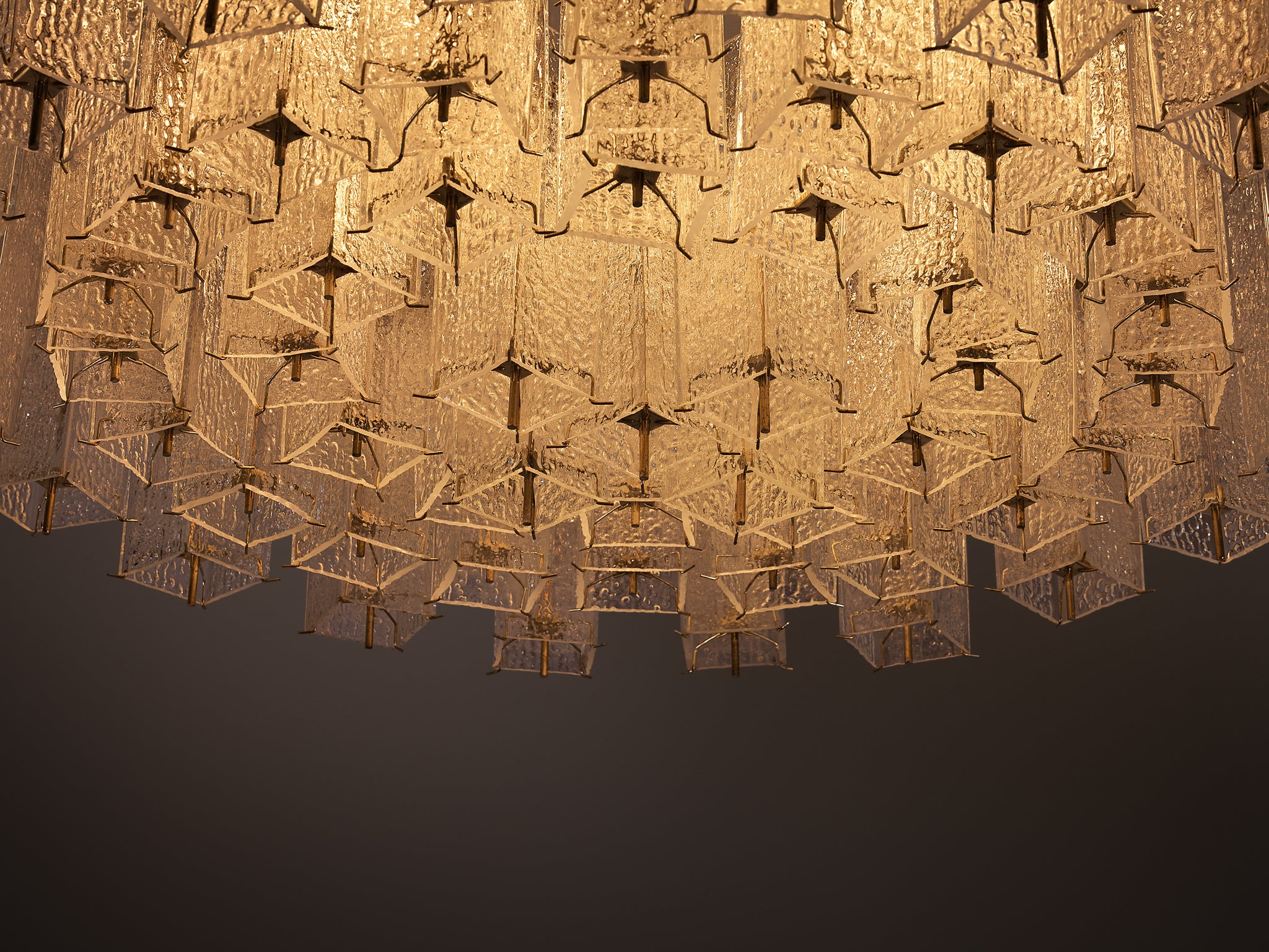 Large Mid Century Modern Glass & Brass Chandelier 97cm/38in Wide Lighting Morentz
