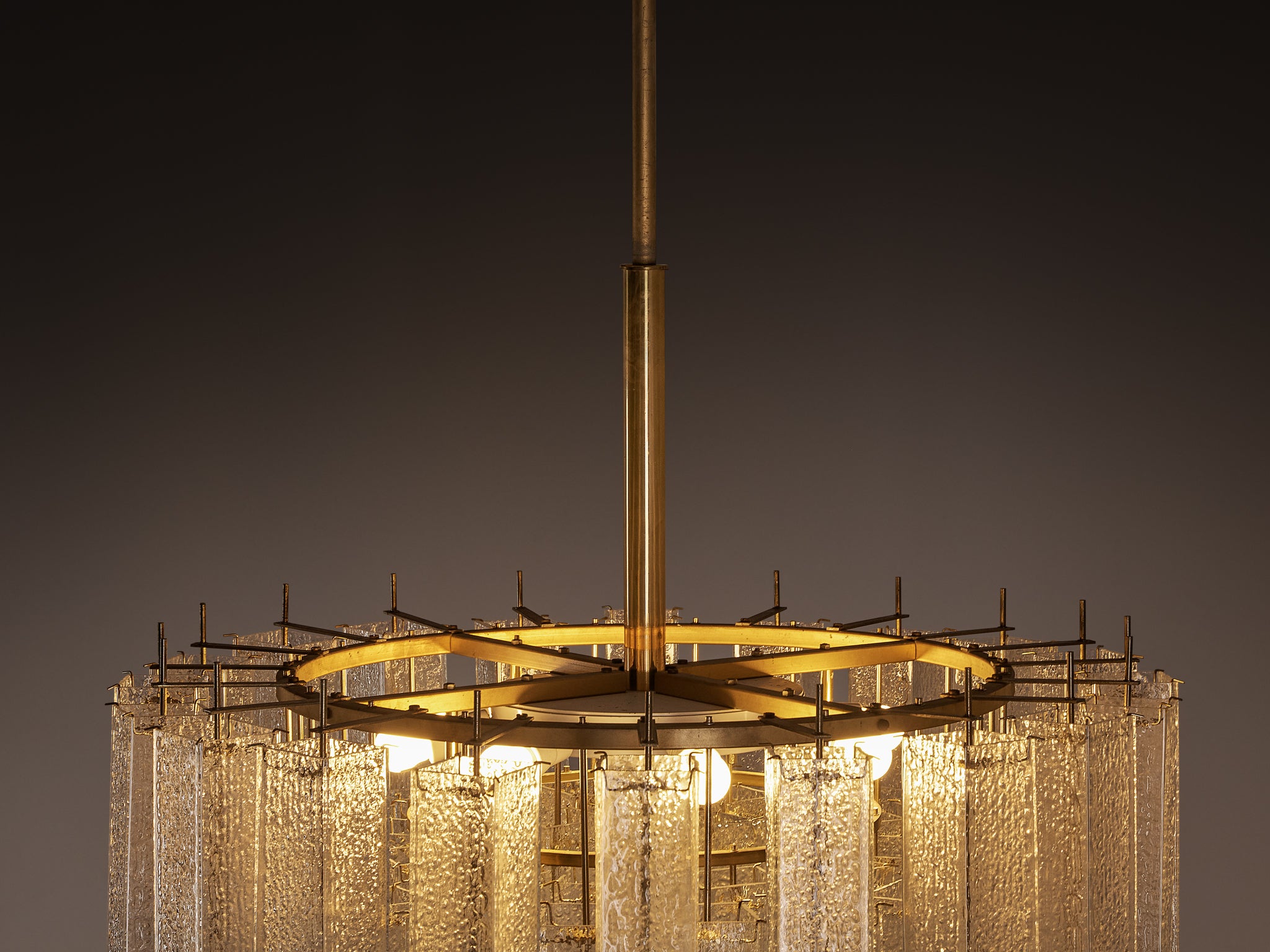 Large Mid Century Modern Glass & Brass Chandelier 97cm/38in Wide Lighting Morentz