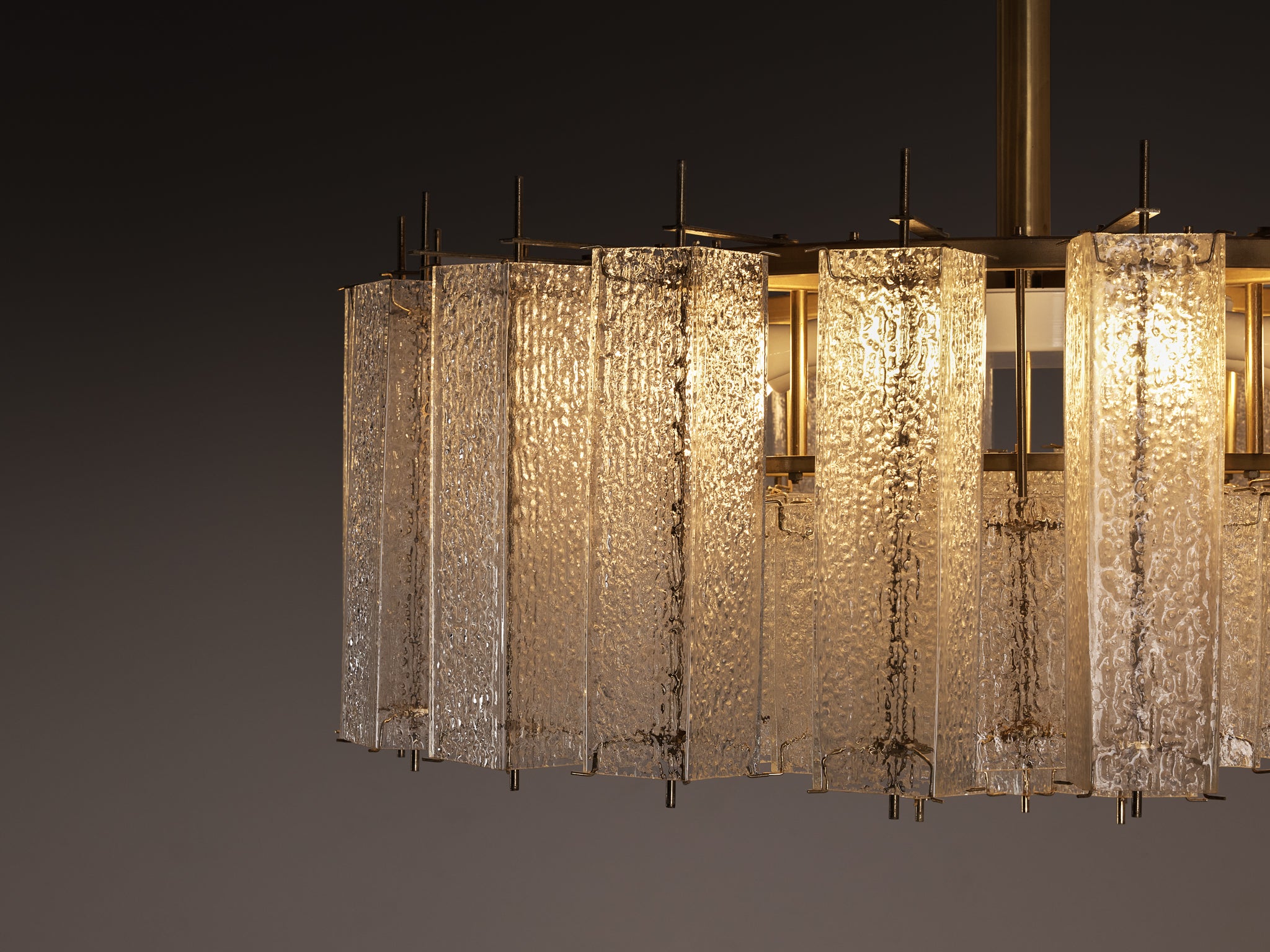 Large Mid Century Modern Glass & Brass Chandelier 97cm/38in Wide Lighting Morentz