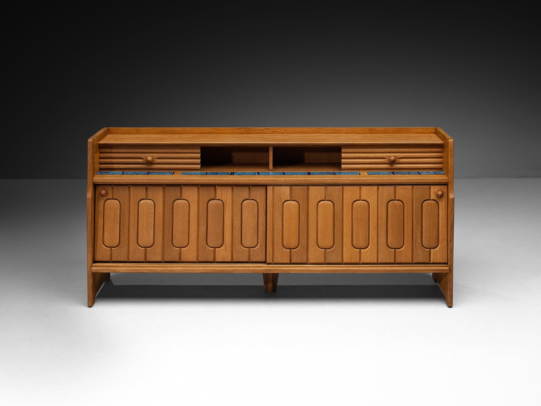 Guillerme et Chambron Sideboard in Oak with Ceramic Case pieces and storage cabinets Morentz