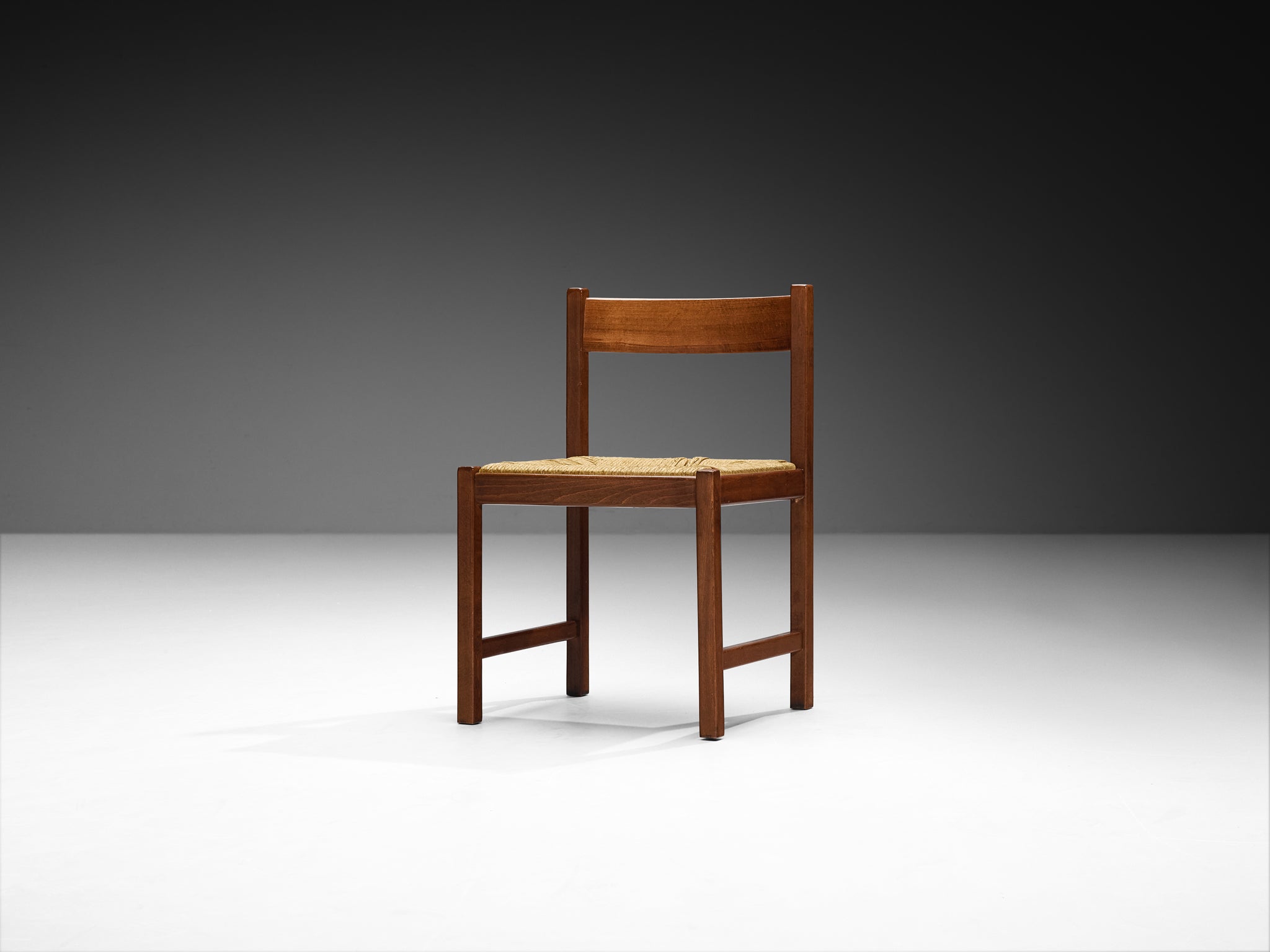 Italian Post-Modern Set of Six Dining Chairs in Wood and Rush Seating Morentz