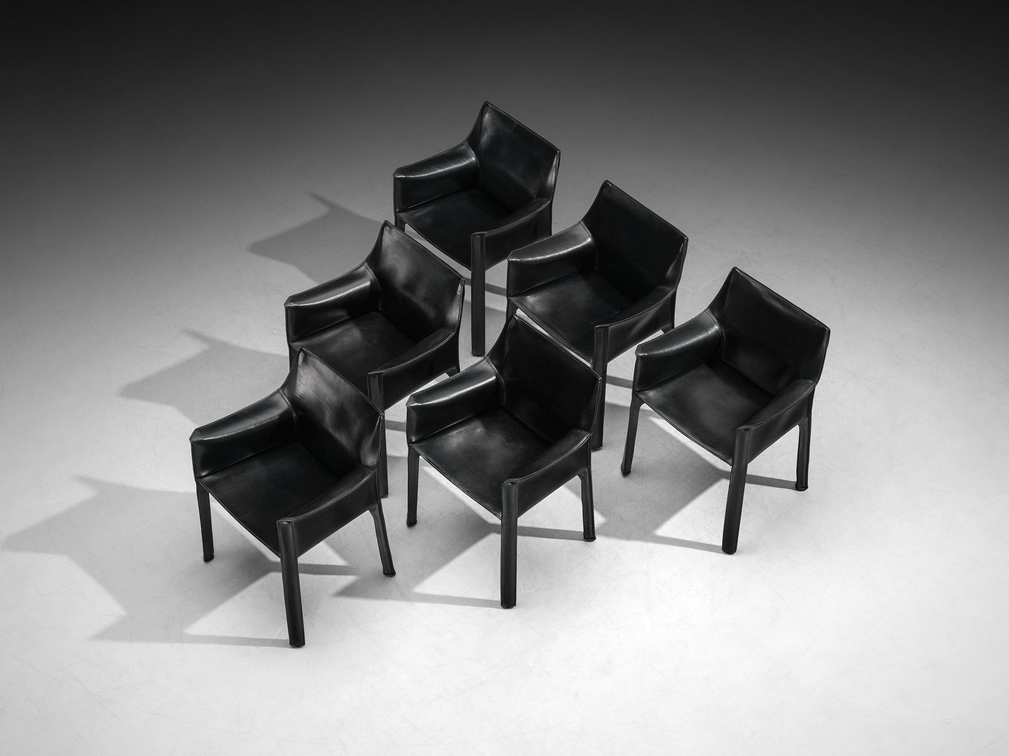 Mario Bellini Set of Six 'CAB 413' Dining Chairs in Black Leather
