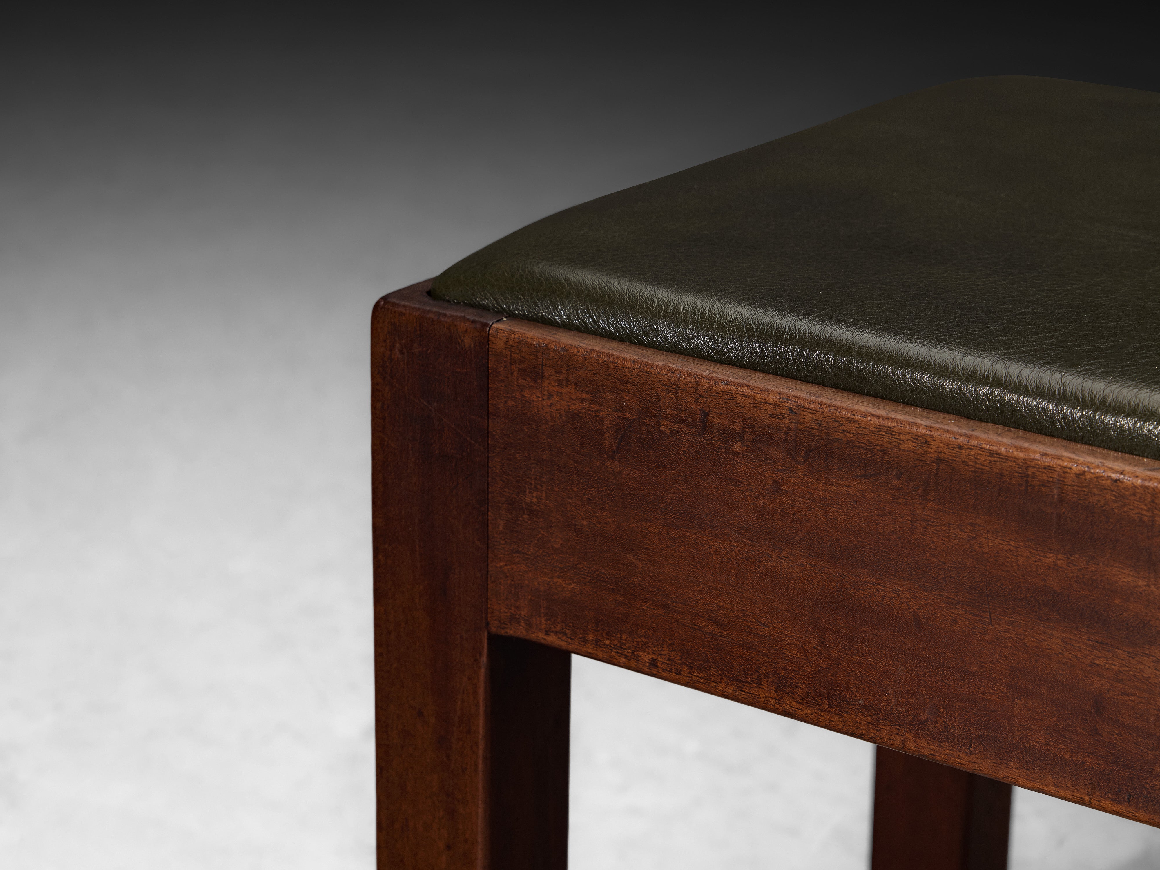 Scandinavian Modern Set of Three Multifunctional Stools or Side Tables in Wood and Green Leather Tables Morentz