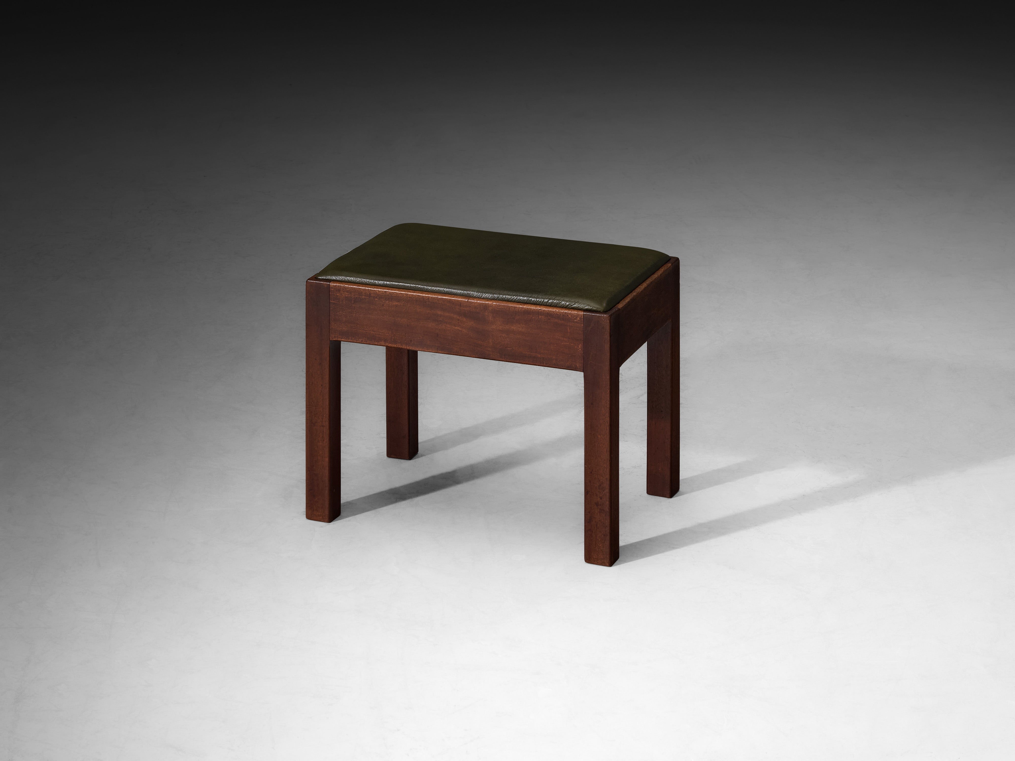 Scandinavian Modern Set of Three Multifunctional Stools or Side Tables in Wood and Green Leather Tables Morentz
