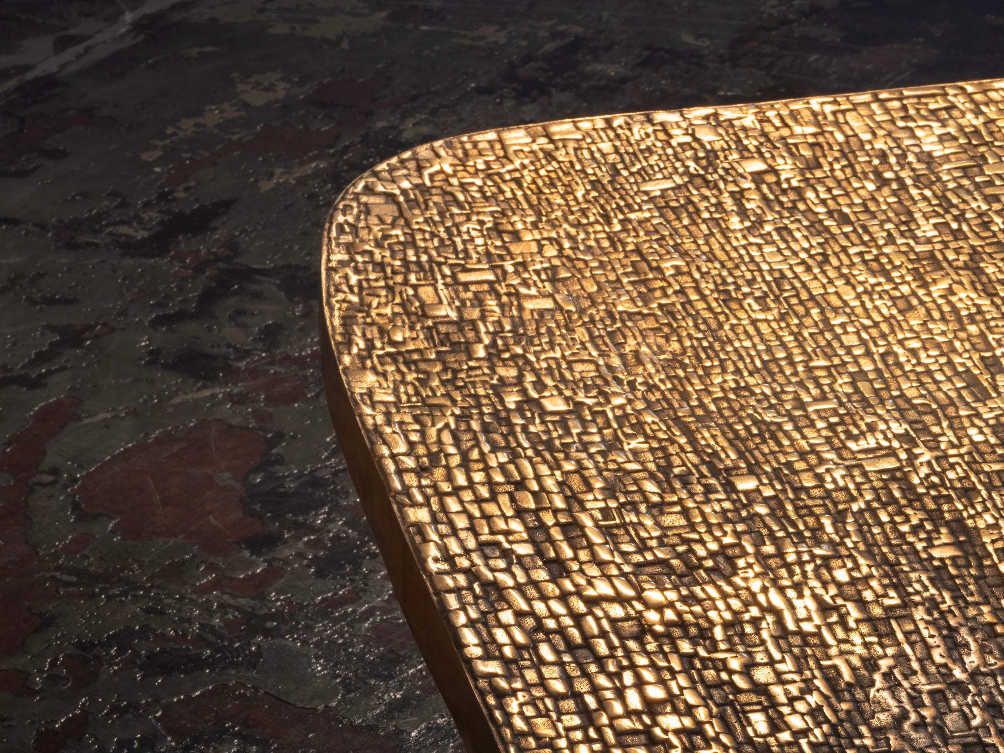 Ado Chale Early and Rare 'Relief d'Agate' Coffee Table in Bronze Mosaic