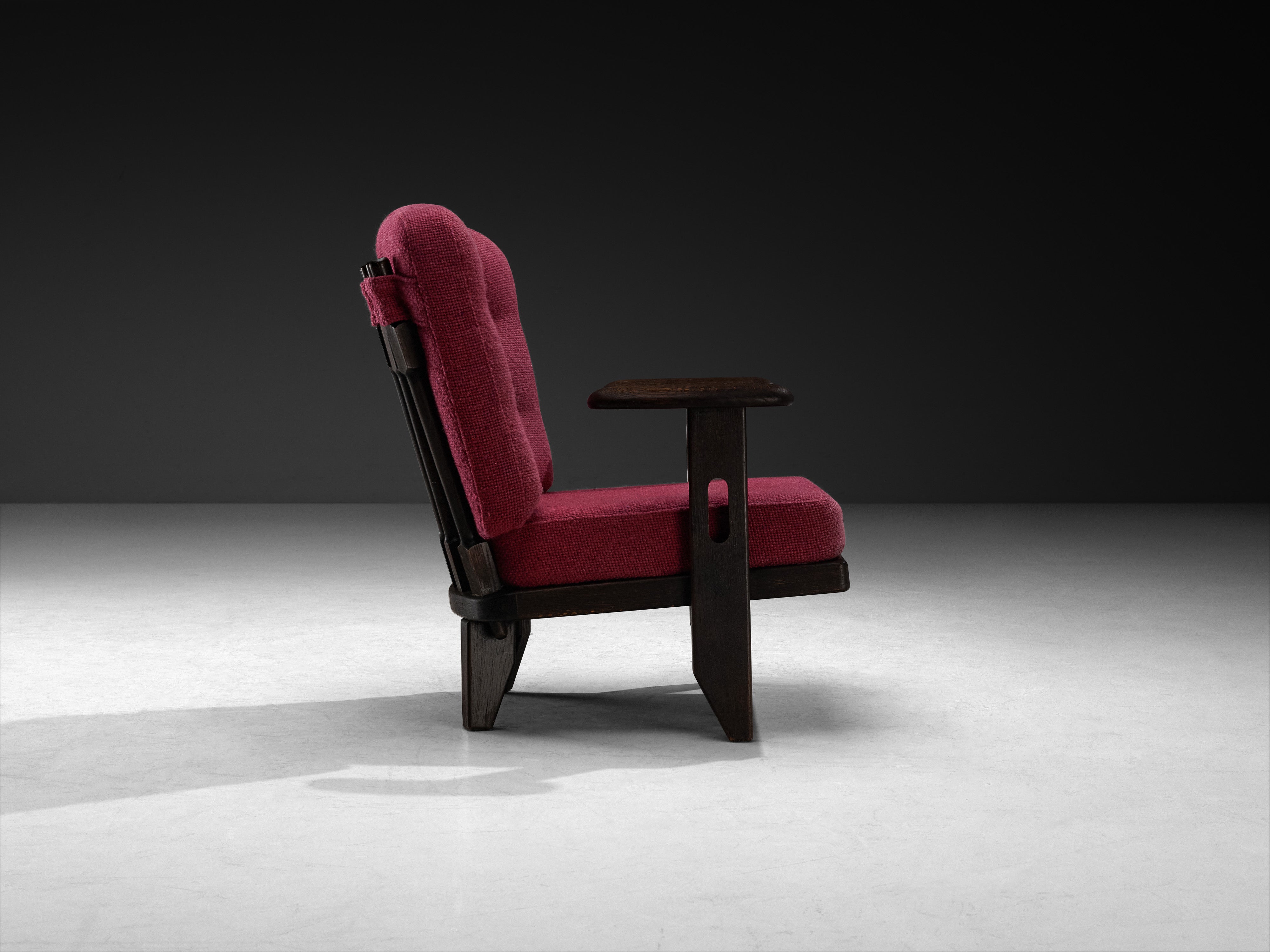 Guillerme & Chambron Lounge Chair in Stained Oak and Purple Wool Seating Morentz