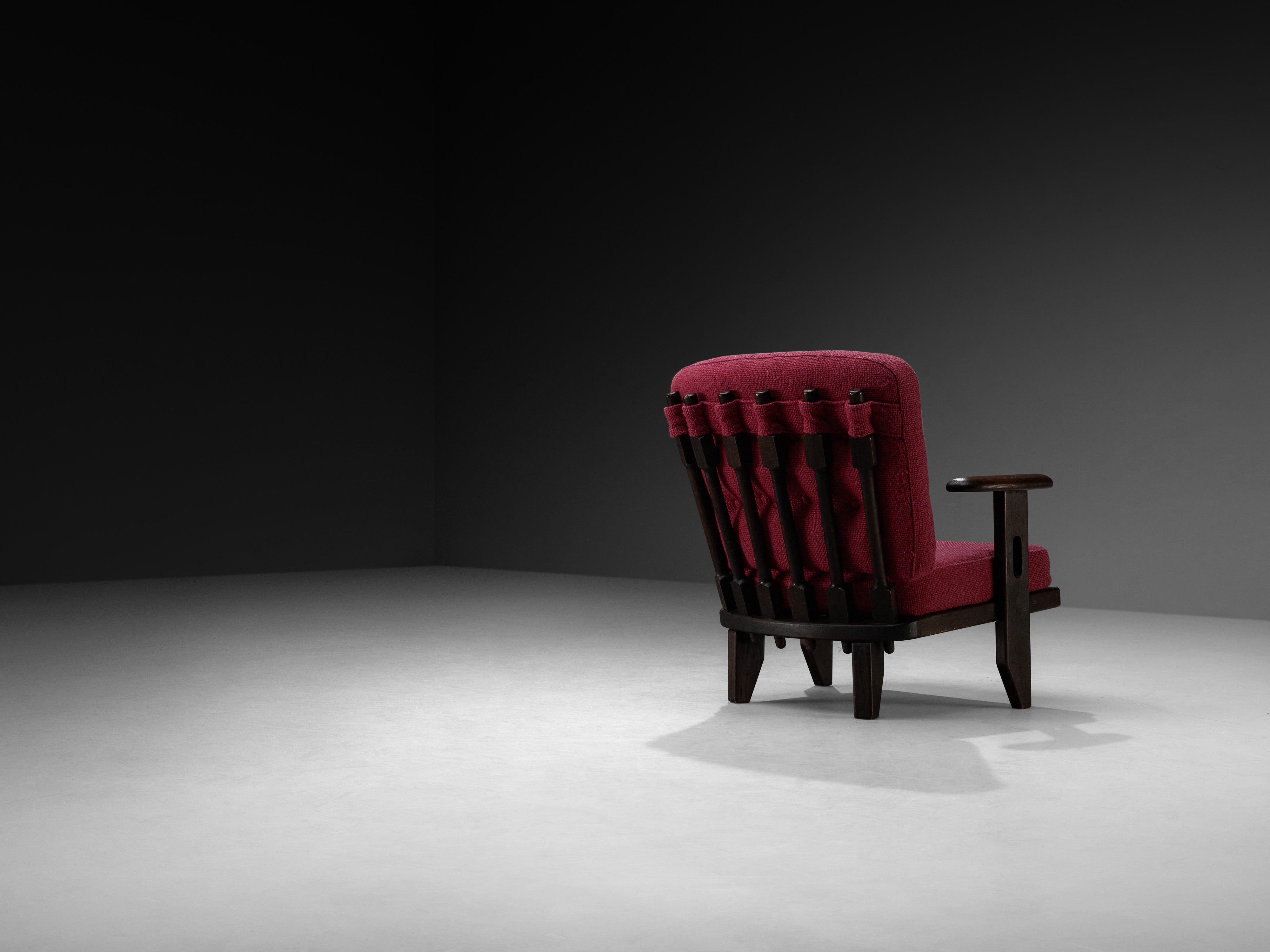 Guillerme & Chambron Lounge Chair in Stained Oak and Purple Wool Seating Morentz