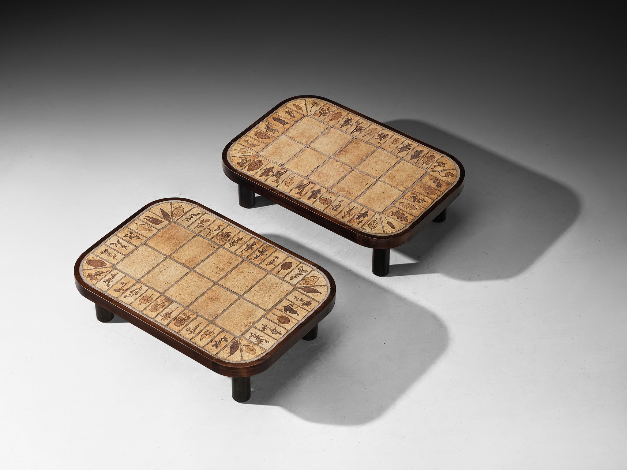 Roger Capron Coffee Tables with Floral Imprinted Ceramic Tiles Tables Morentz