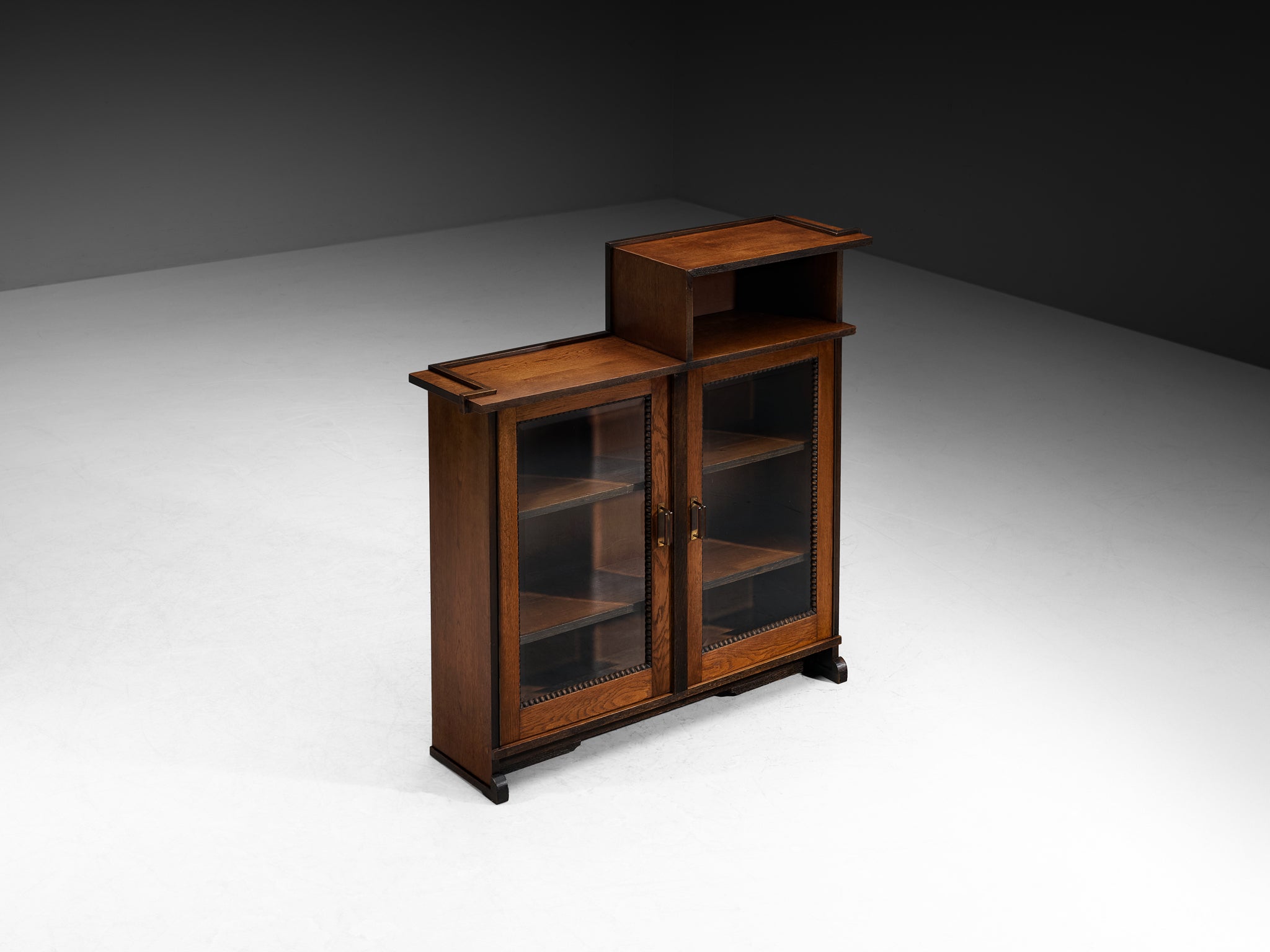 Dutch Art Deco Cabinet in Oak Glass and Brass Case pieces and storage cabinets Morentz