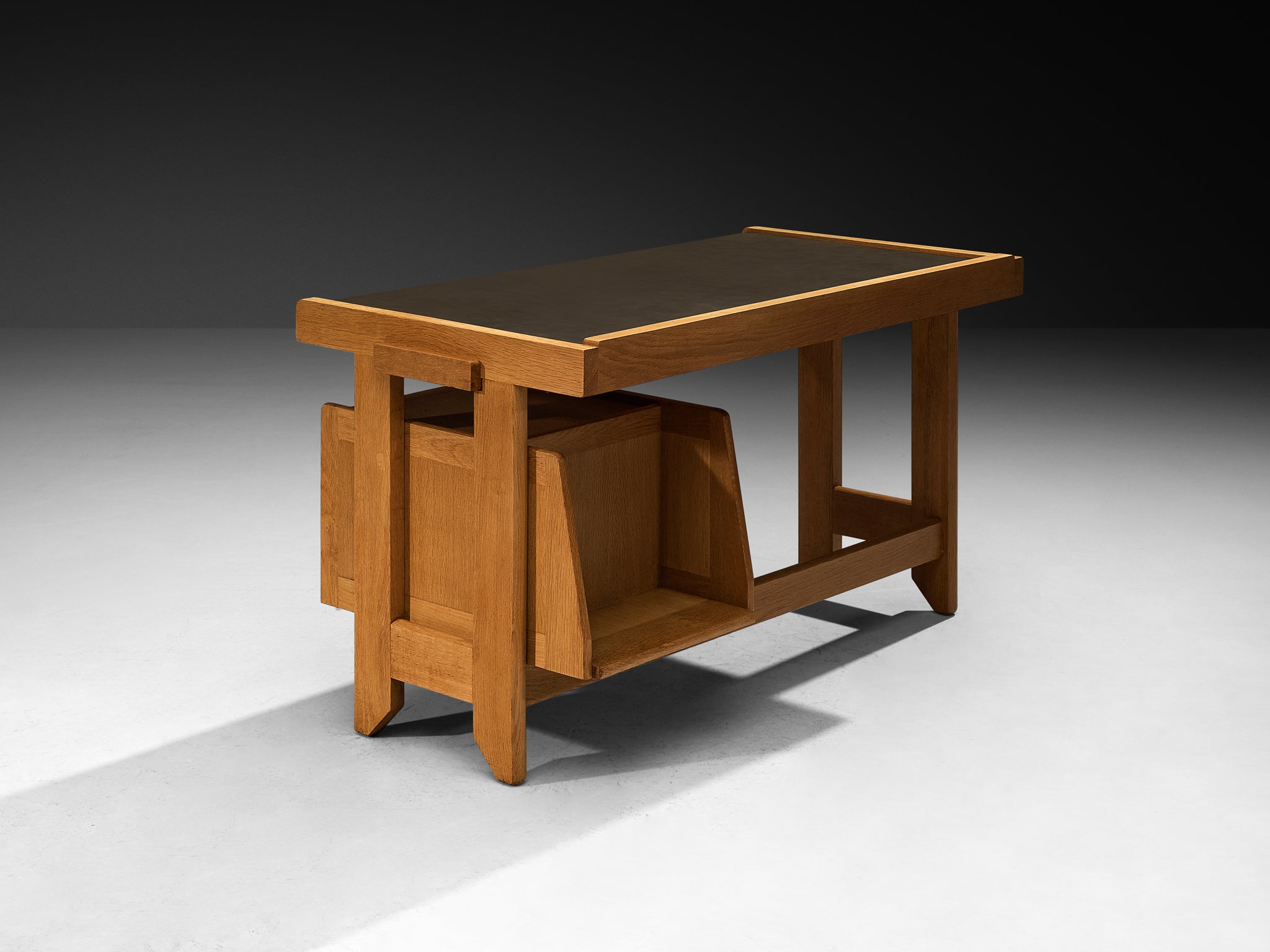 Guillerme & Chambron Writing Desk in Solid Oak and Black Leather Tables Morentz