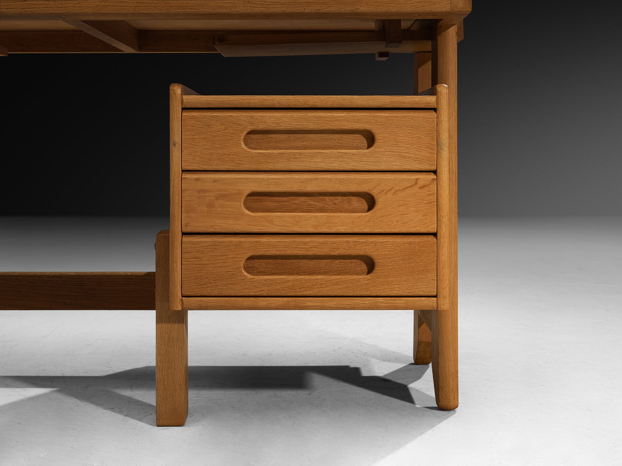 Guillerme & Chambron Writing Desk in Solid Oak and Black Leather Tables Morentz