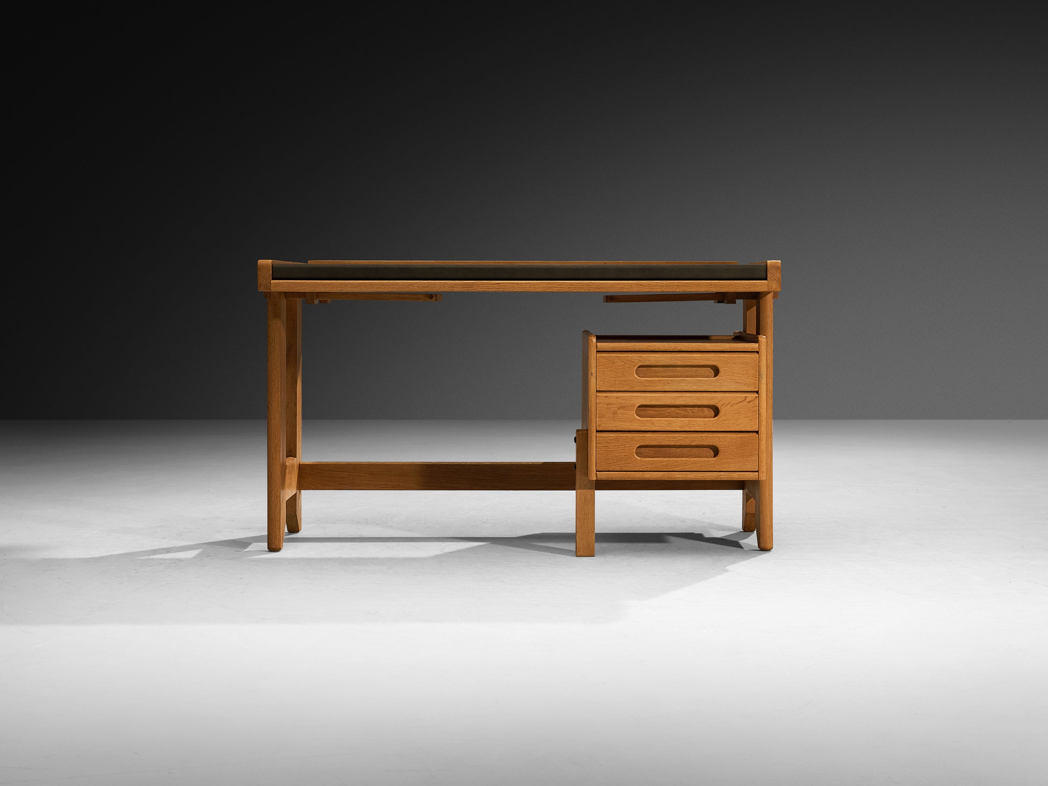 Guillerme & Chambron Writing Desk in Solid Oak and Black Leather Tables Morentz