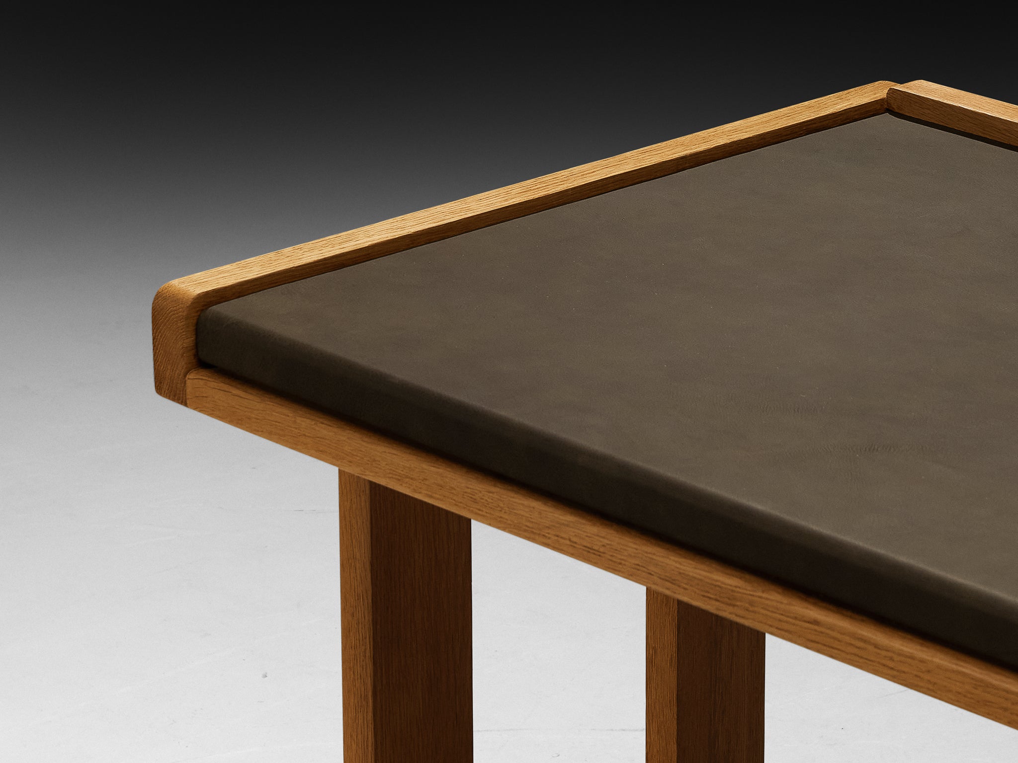 Guillerme & Chambron Writing Desk in Solid Oak and Black Leather Tables Morentz