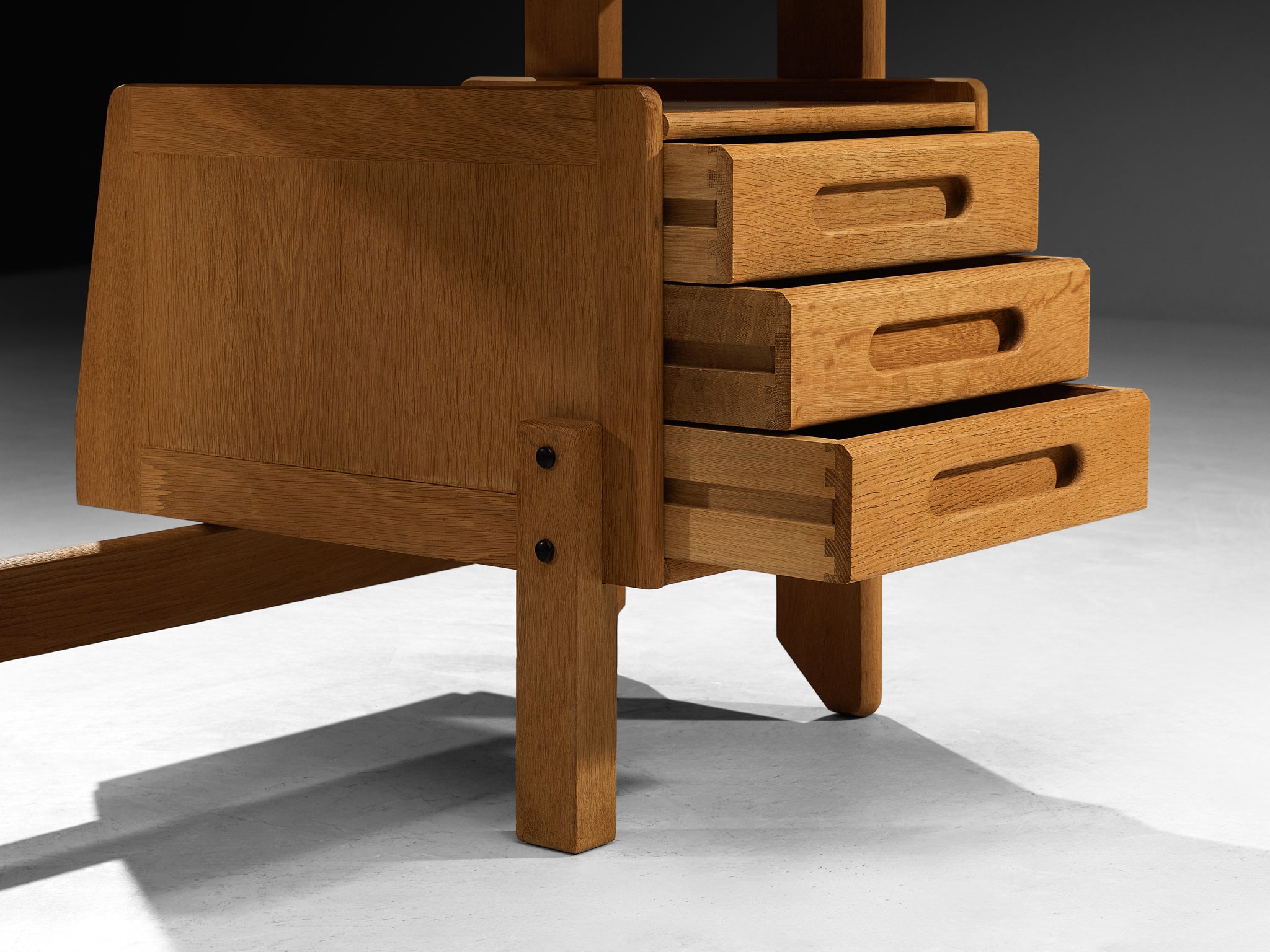Guillerme & Chambron Writing Desk in Solid Oak and Black Leather Tables Morentz