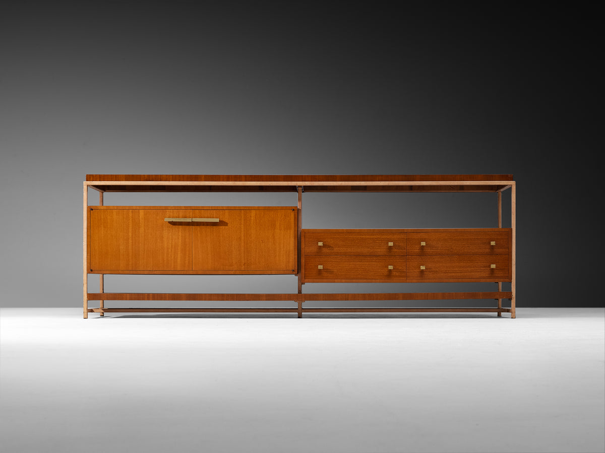 Mid-Century Sideboard with Leather-Wrapped Steel Frame and Mahogany Case pieces and storage cabinets Morentz