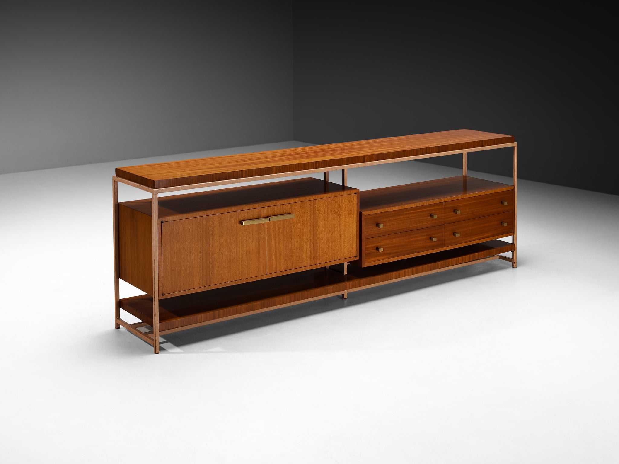 Mid-Century Sideboard with Leather-Wrapped Steel Frame and Mahogany Case pieces and storage cabinets Morentz