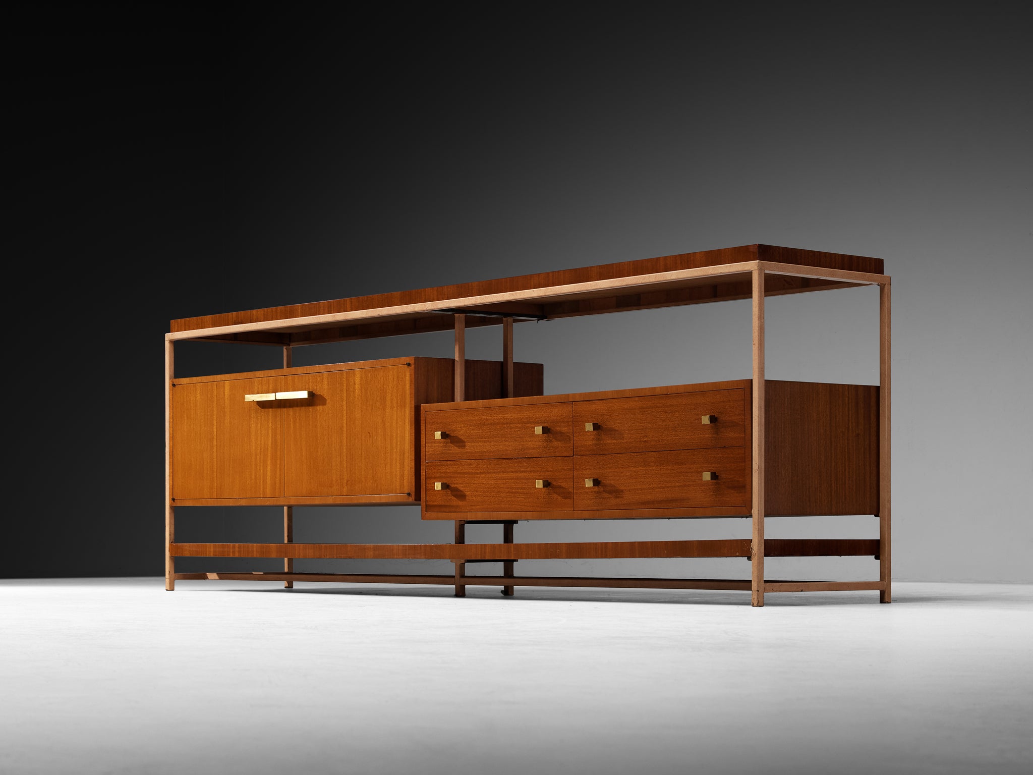 Mid-Century Sideboard with Leather-Wrapped Steel Frame and Mahogany Case pieces and storage cabinets Morentz