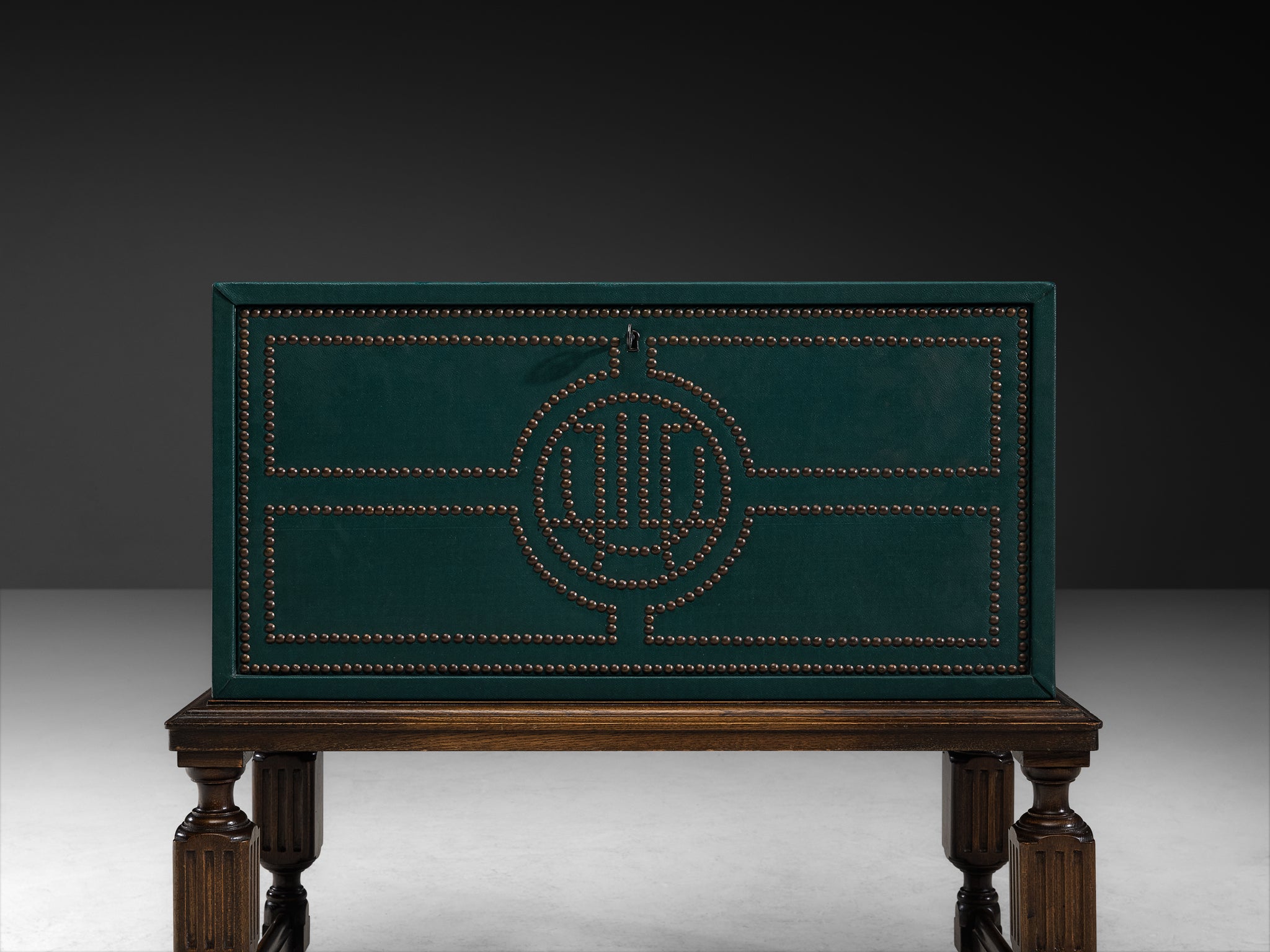 Otto Schulz for Boet Cabinet in Green Faux Leather, Oak, and Brass Nails Case pieces and storage cabinets Morentz