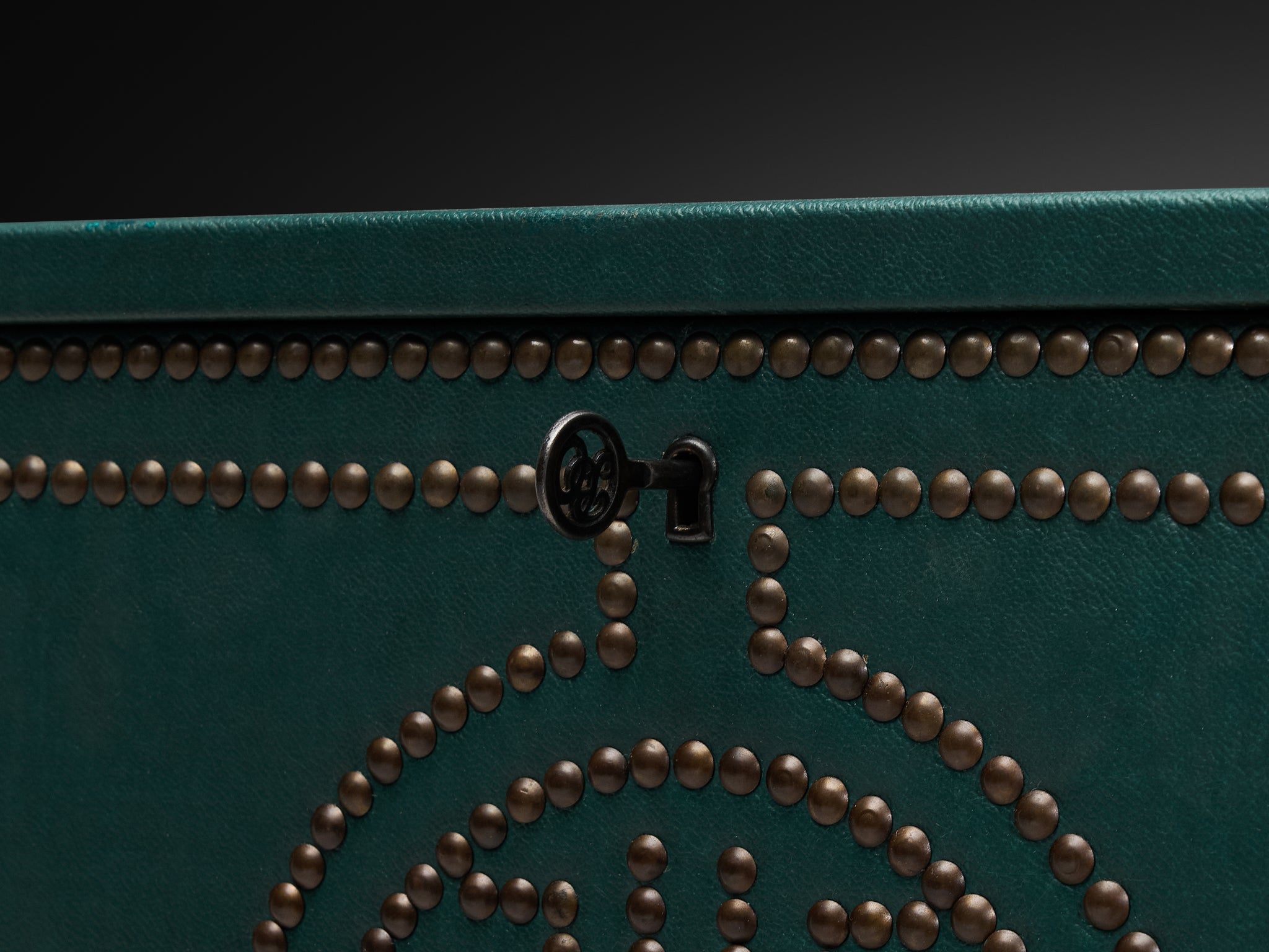 Otto Schulz for Boet Cabinet in Green Faux Leather, Oak, and Brass Nails Case pieces and storage cabinets Morentz