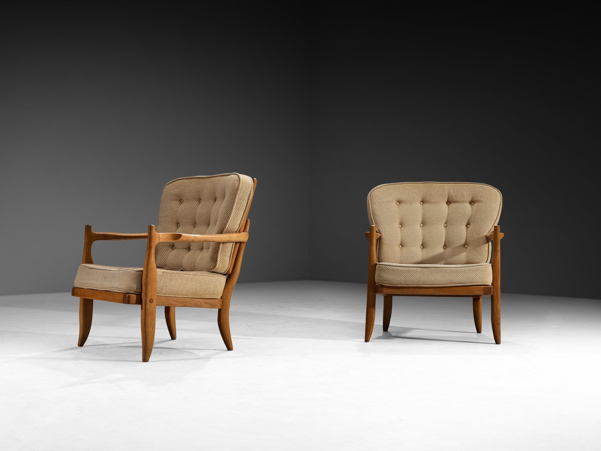 Guillerme & Chambron 'Jose' Lounge Chair in Solid Oak and Beige Wool Seating Morentz