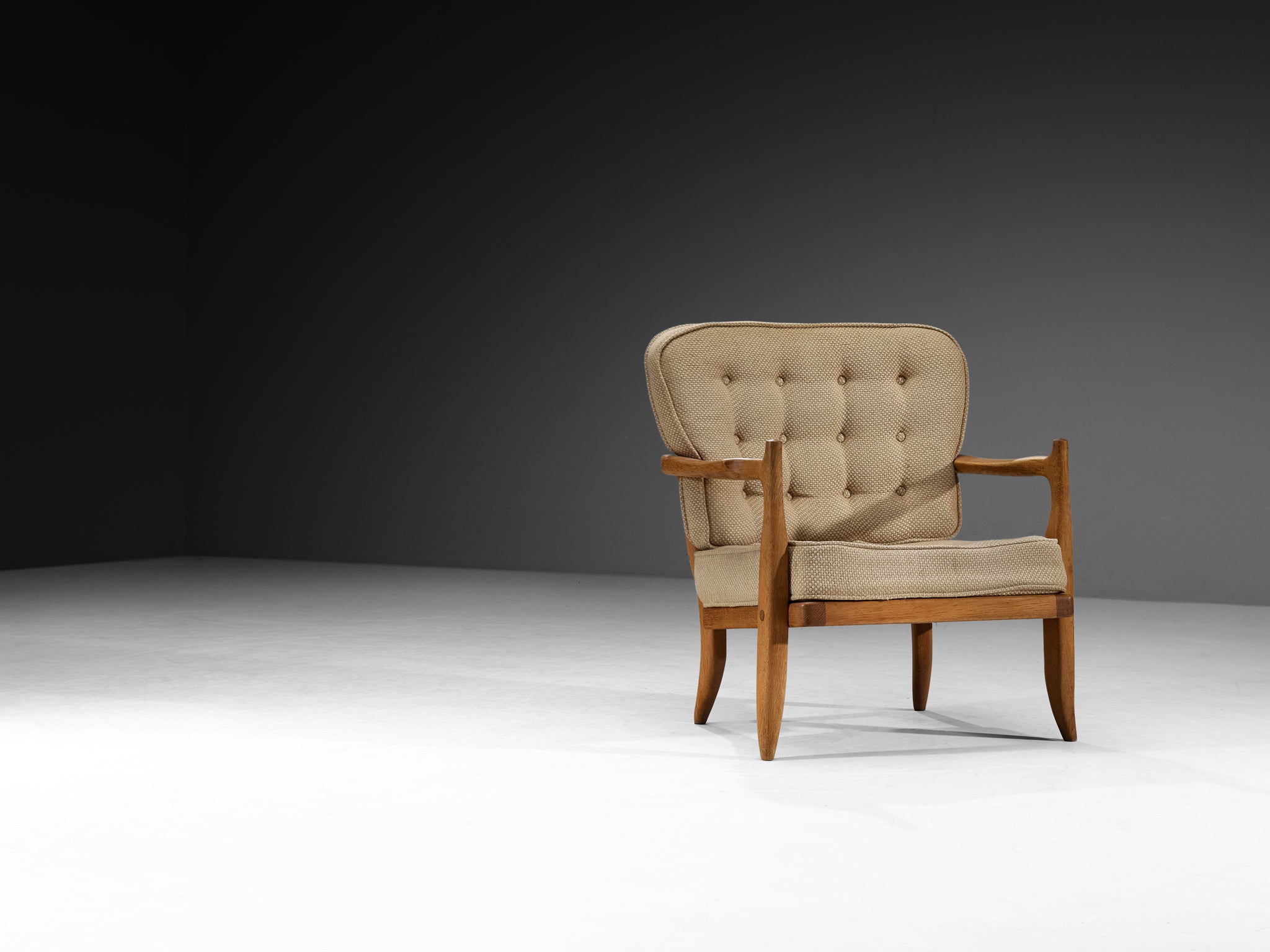 Guillerme & Chambron 'Jose' Lounge Chair in Solid Oak and Beige Wool Seating Morentz