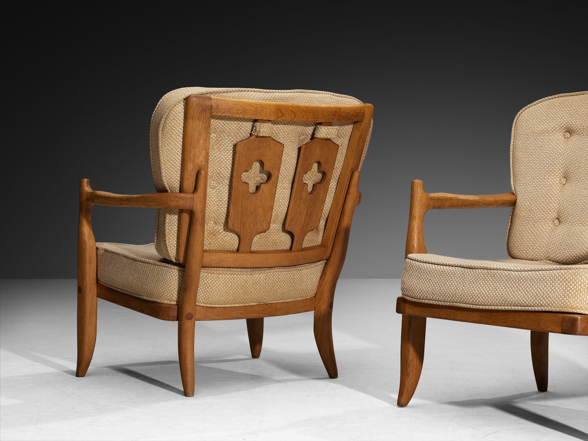 Guillerme & Chambron 'Jose' Lounge Chair in Solid Oak and Beige Wool Seating Morentz