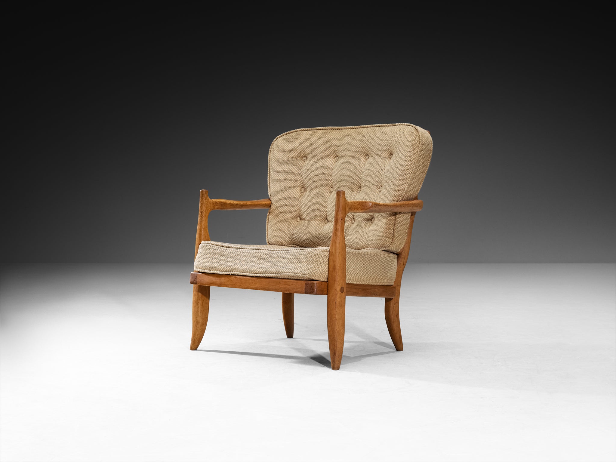 Guillerme & Chambron 'Jose' Lounge Chair in Solid Oak and Beige Wool Seating Morentz