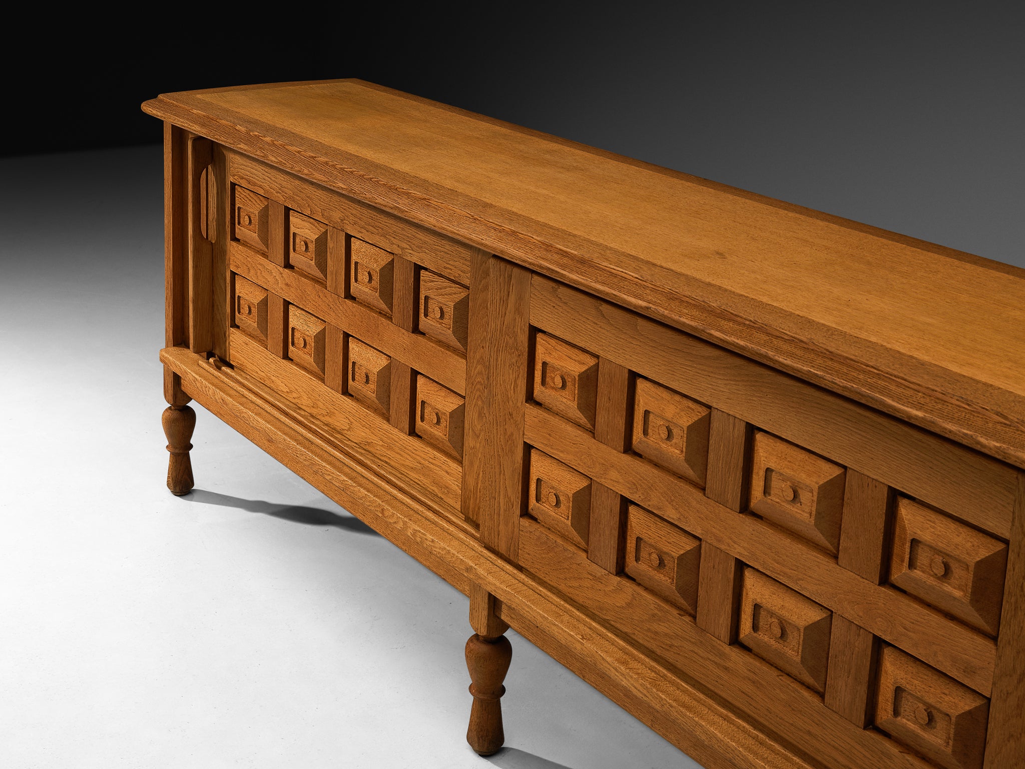 Guillerme & Chambron Sideboard in Solid Oak and Brass Case pieces and storage cabinets Morentz