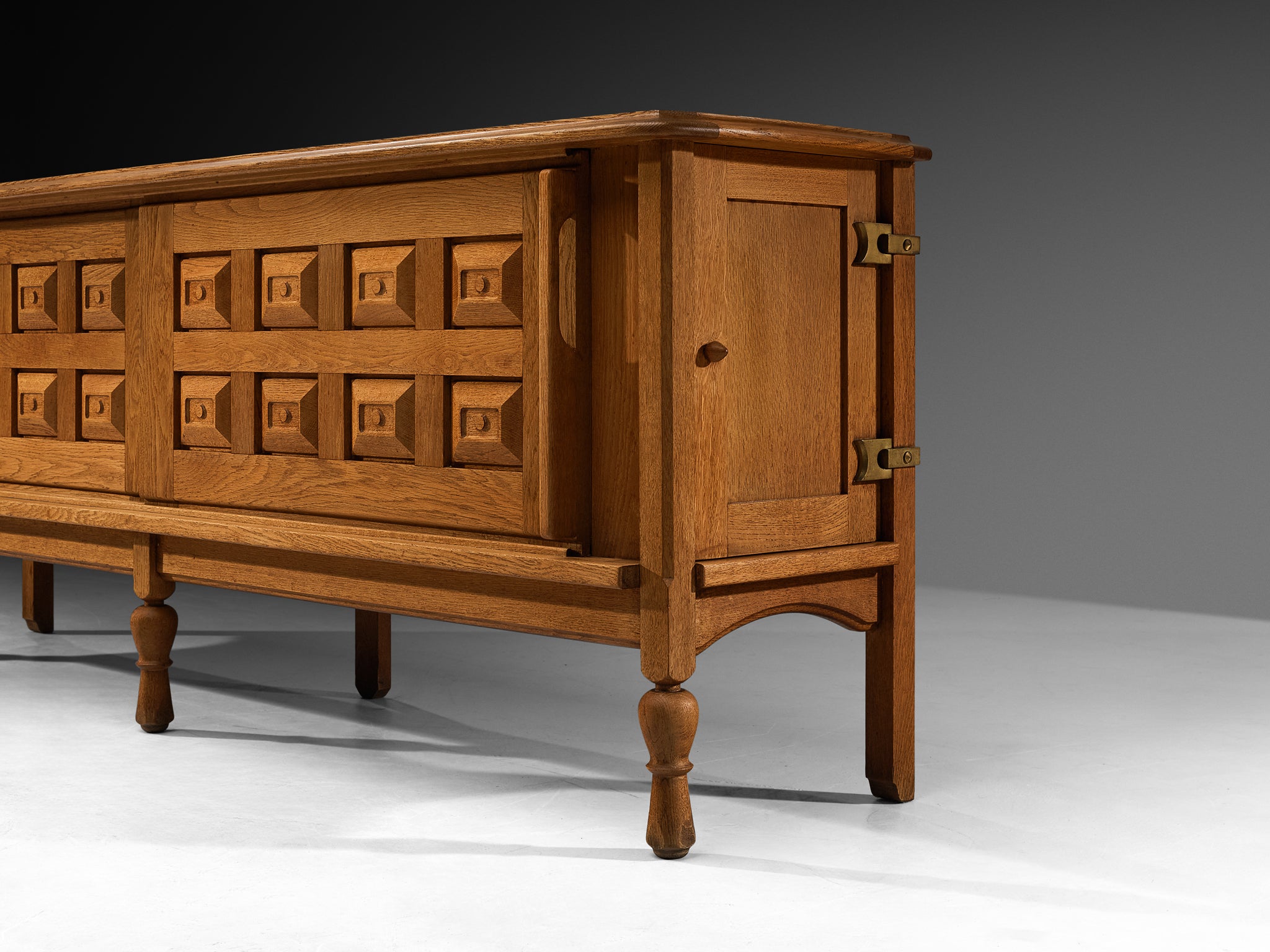 Guillerme & Chambron Sideboard in Solid Oak and Brass Case pieces and storage cabinets Morentz