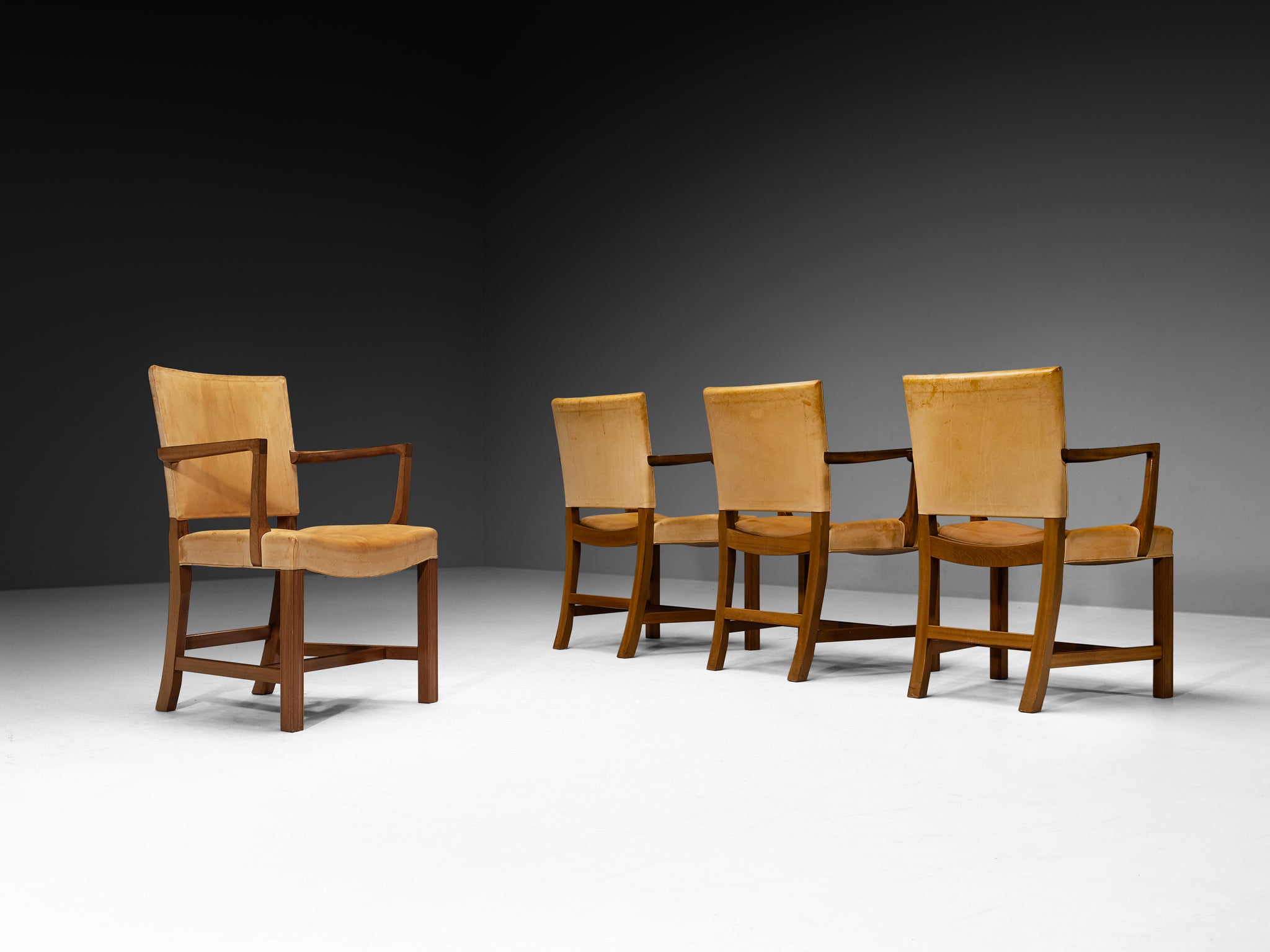 Kaare Klint for Rud. Rasmussens Snedkerier Set of Four '3758A' Armchairs in Mahogany and Leather Seating Morentz