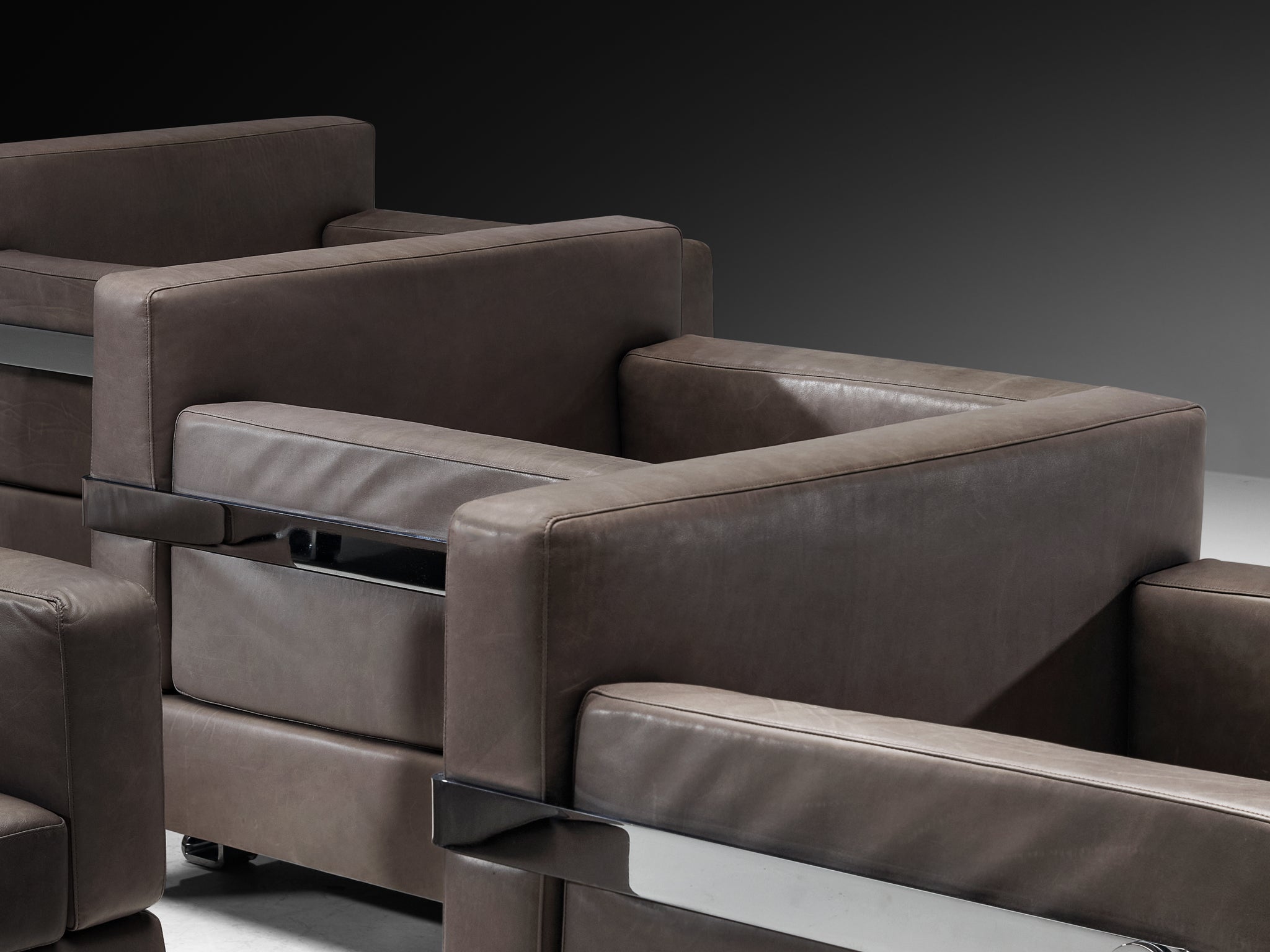 Luigi Caccia Dominioni for Azucena Italian Lounge Chairs in Grey Leather and Steel Seating Morentz