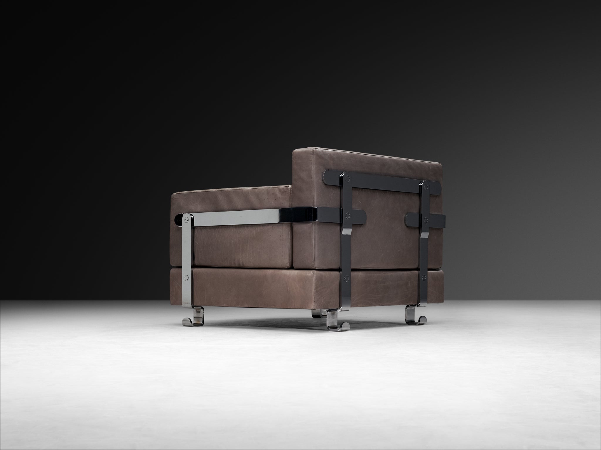 Luigi Caccia Dominioni for Azucena Italian Lounge Chairs in Grey Leather and Steel Seating Morentz