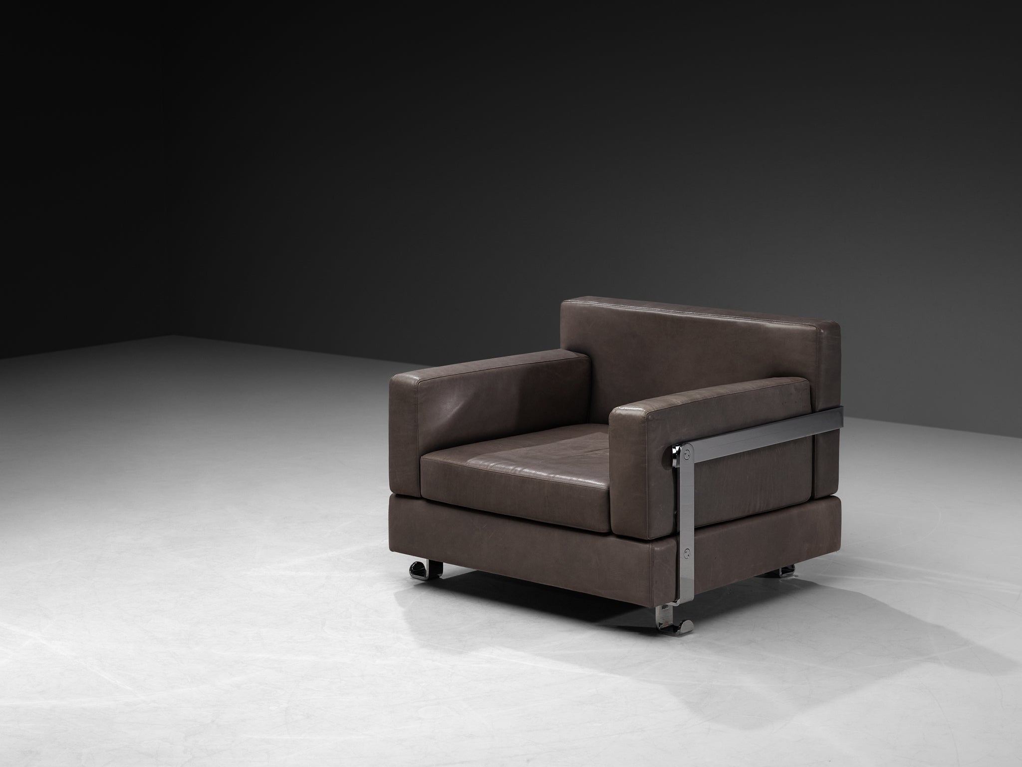 Luigi Caccia Dominioni for Azucena Italian Lounge Chairs in Grey Leather and Steel Seating Morentz