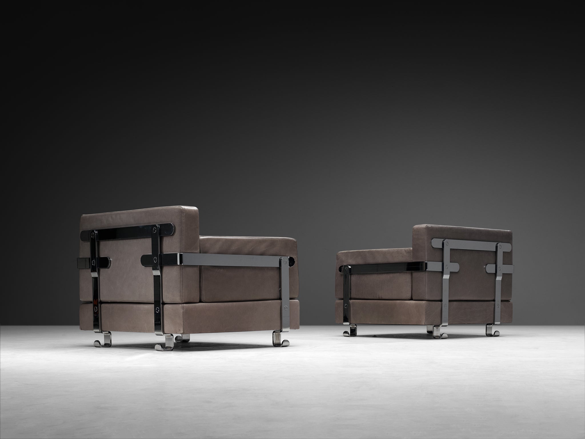 Luigi Caccia Dominioni for Azucena Italian Lounge Chairs in Grey Leather and Steel Seating Morentz
