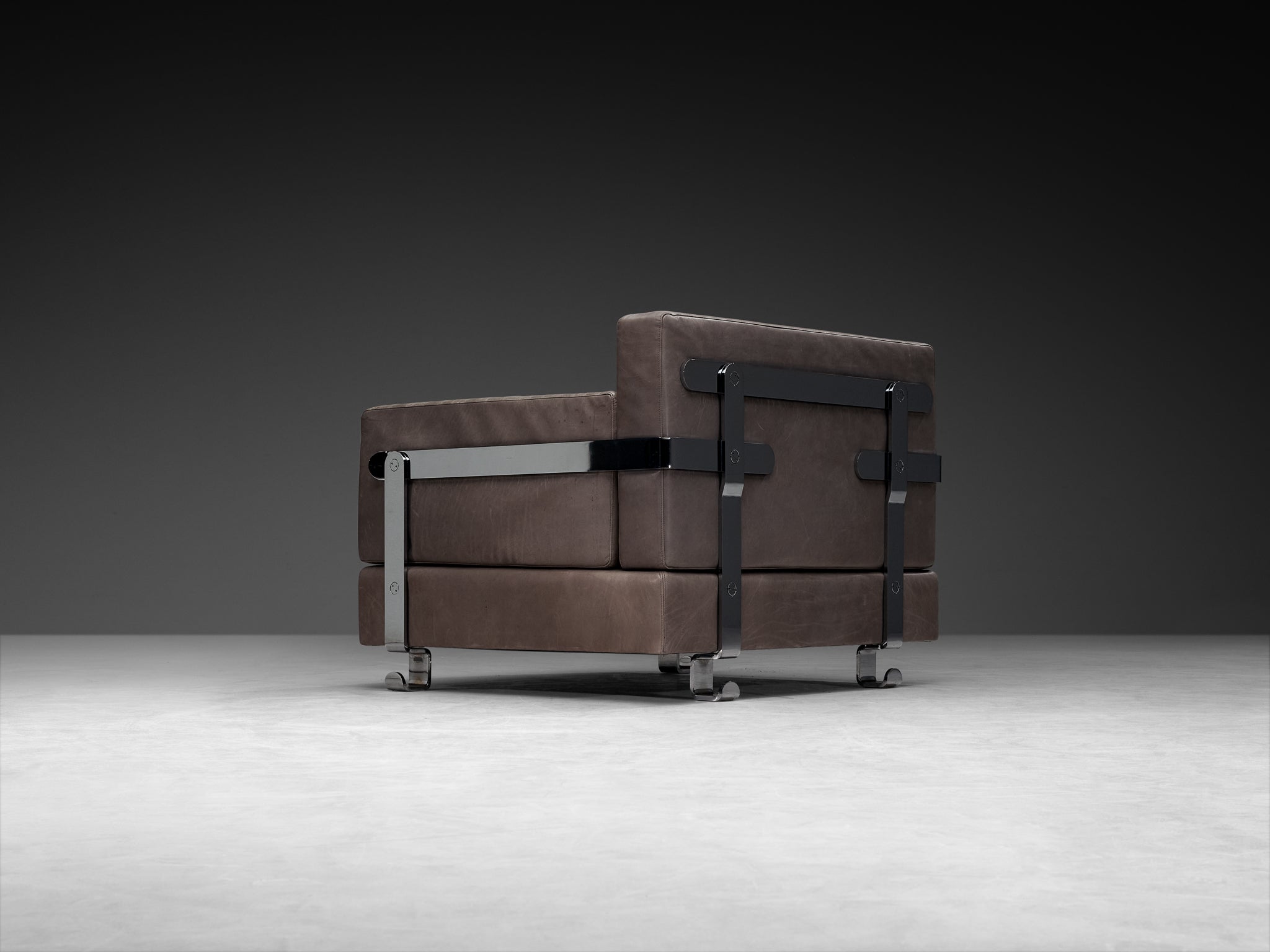 Luigi Caccia Dominioni for Azucena Italian Lounge Chairs in Grey Leather and Steel Seating Morentz