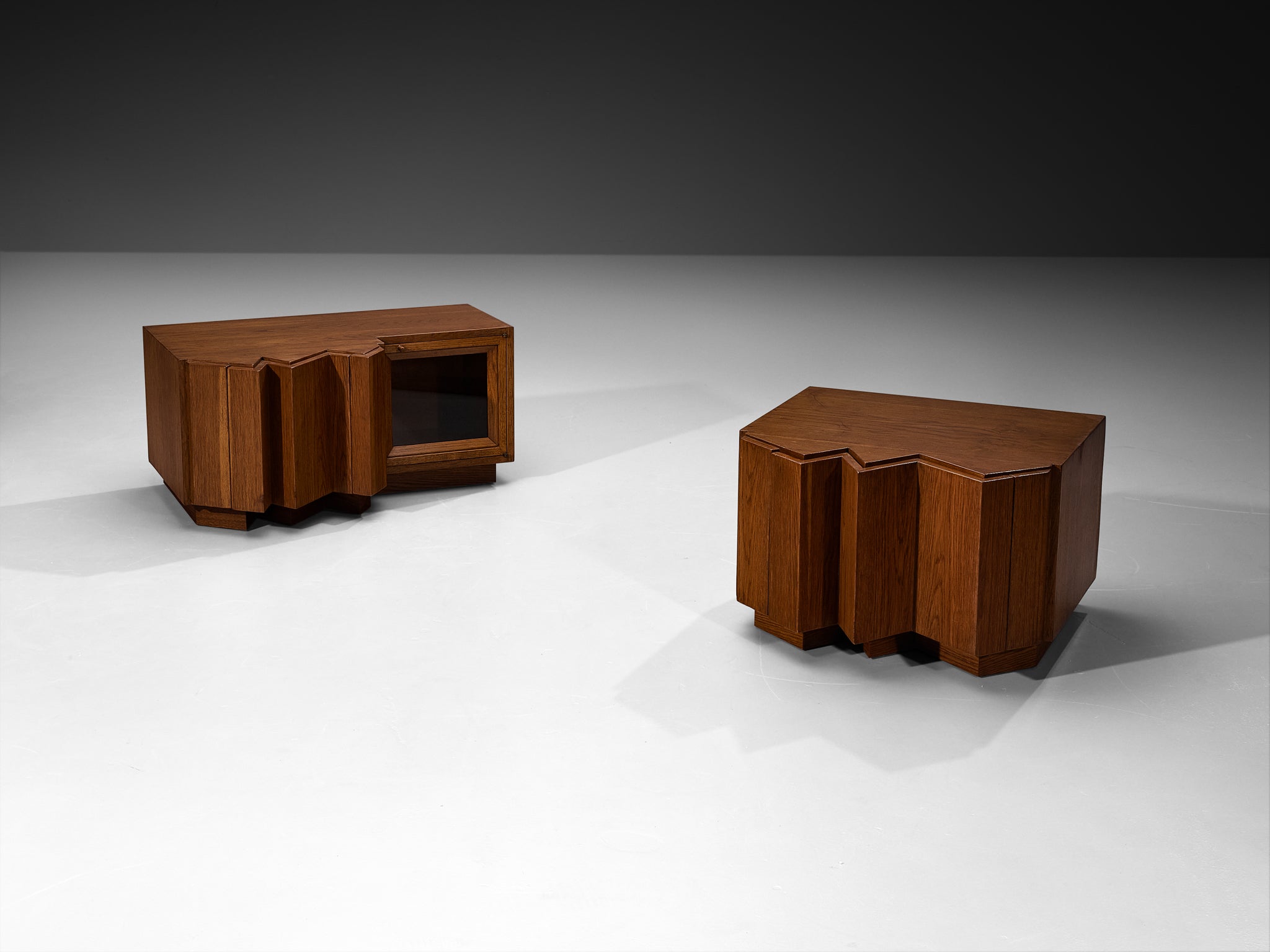 Giuseppe Rivadossi for Officina Rivadossi Sculptural Pair of Nightstands in Oak More Furniture and Collectibles Morentz
