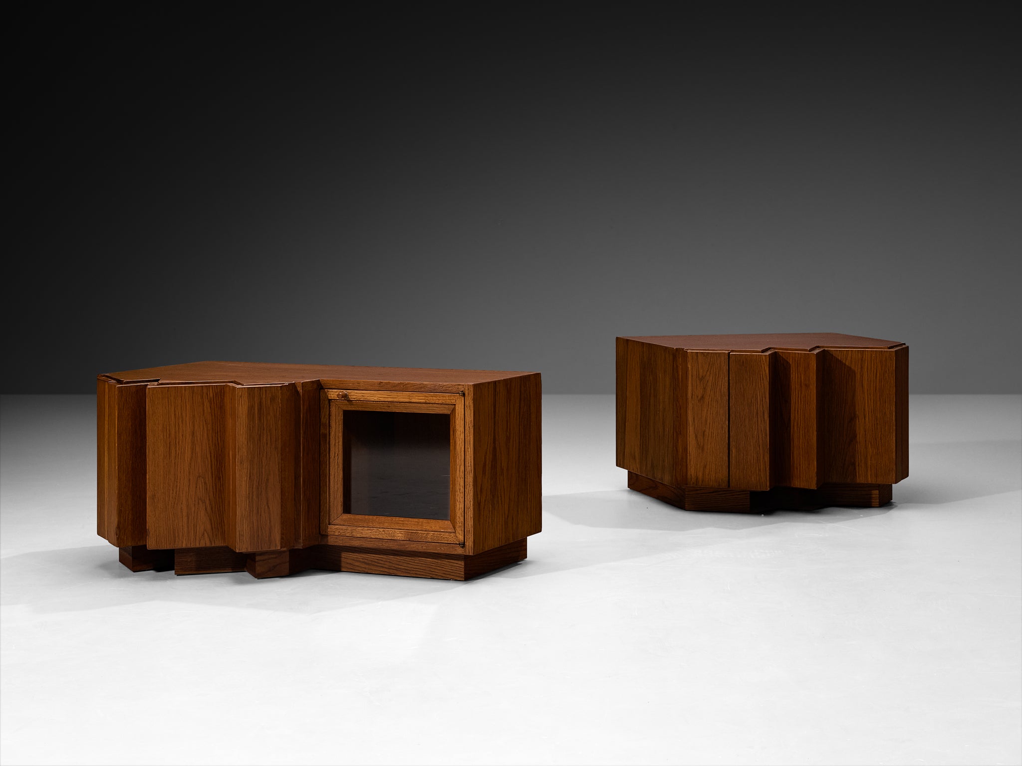 Giuseppe Rivadossi for Officina Rivadossi Sculptural Pair of Nightstands in Oak More Furniture and Collectibles Morentz