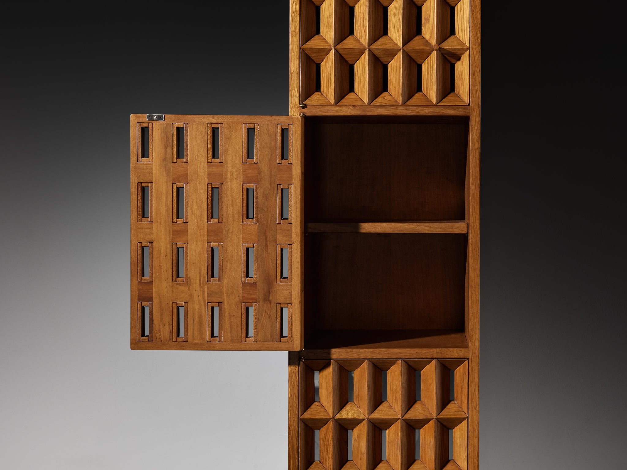 Giuseppe Rivadossi for Officina Rivadossi Grid Wall Cabinet in Oak Case pieces and storage cabinets Morentz