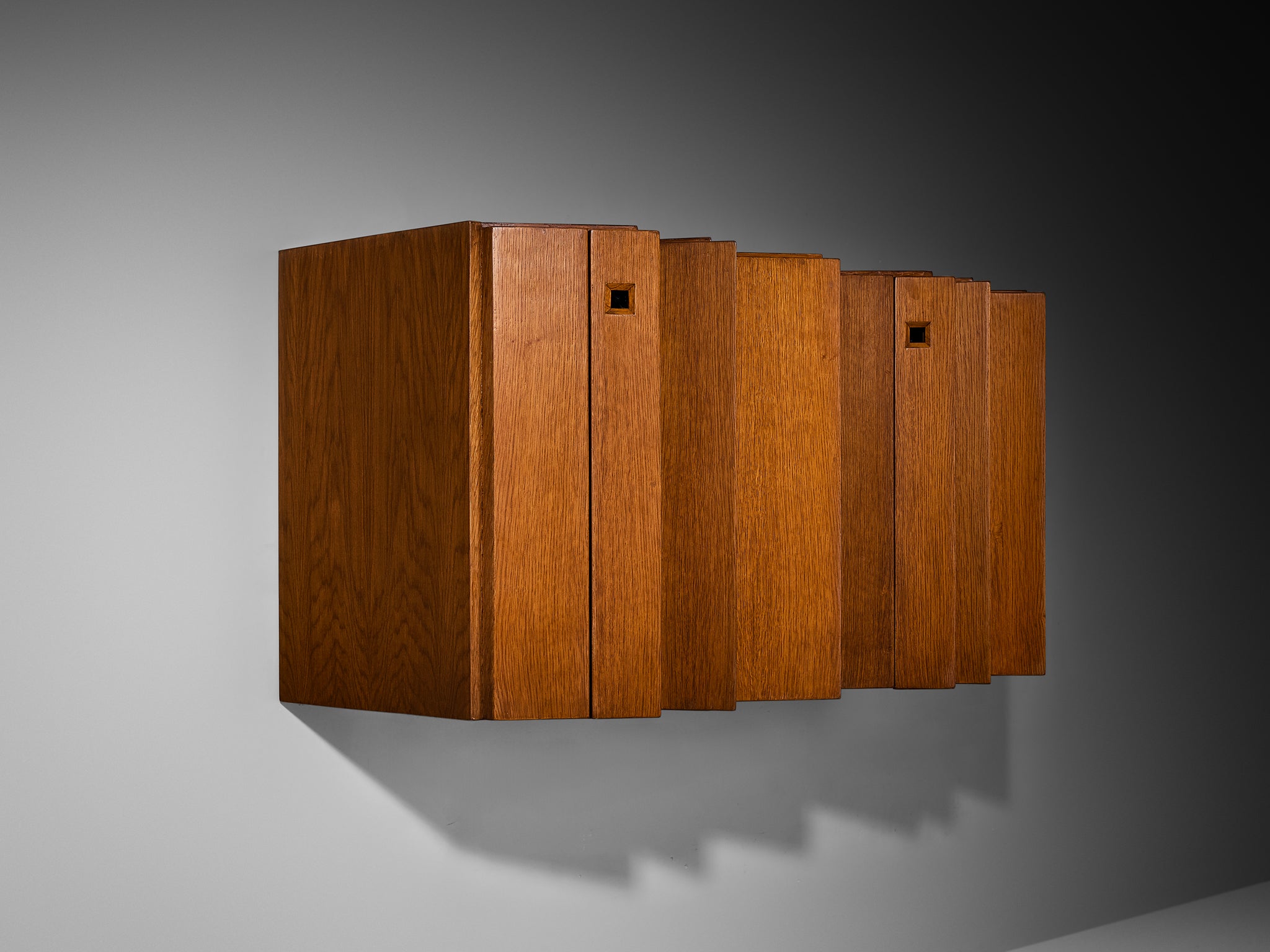 Giuseppe Rivadossi for Officina Rivadossi Unique Sculptural Wall-Mounted Oak Cabinet Case pieces and storage cabinets Morentz