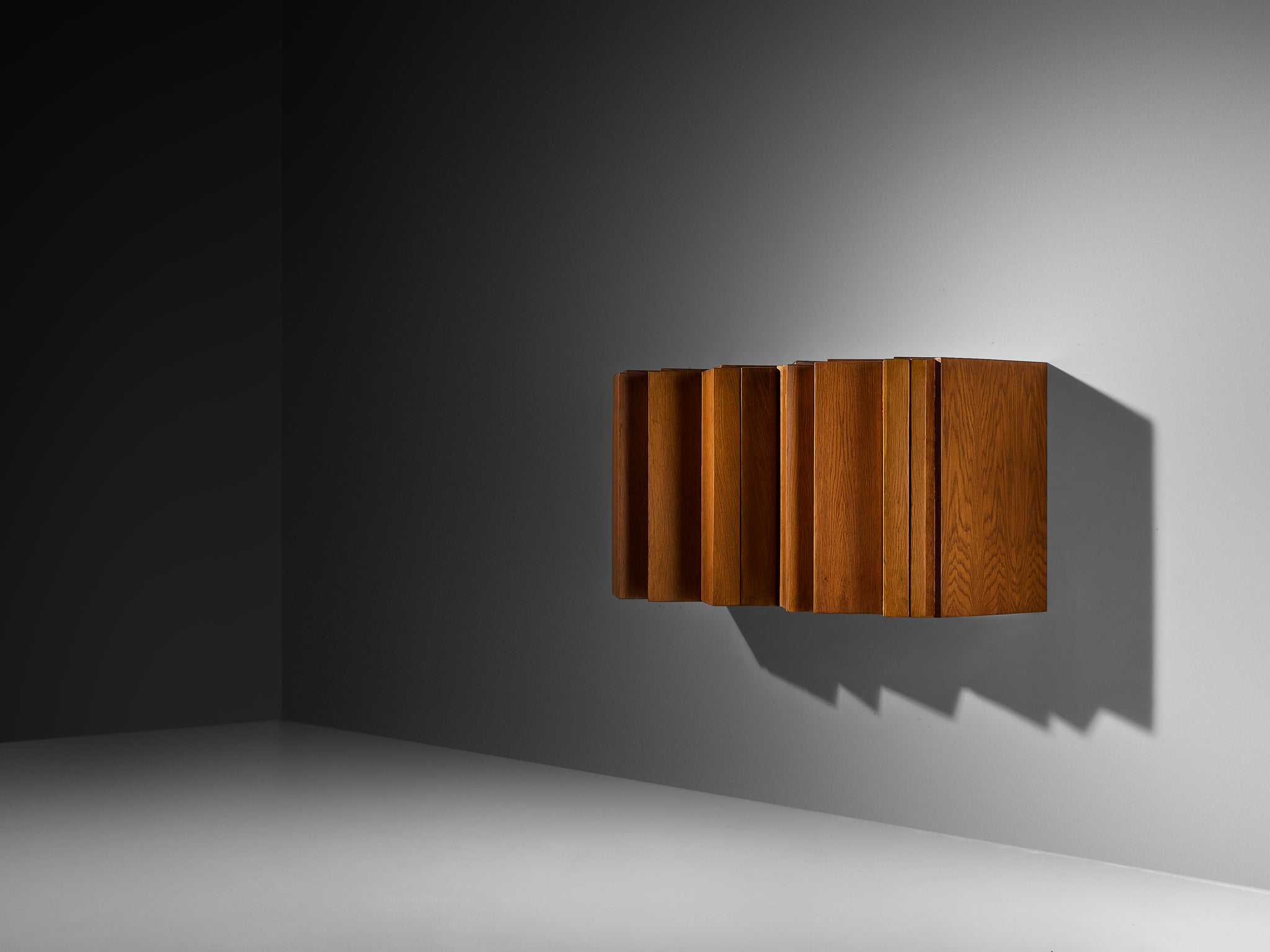 Giuseppe Rivadossi for Officina Rivadossi Unique Sculptural Wall-Mounted Oak Cabinet Case pieces and storage cabinets Morentz