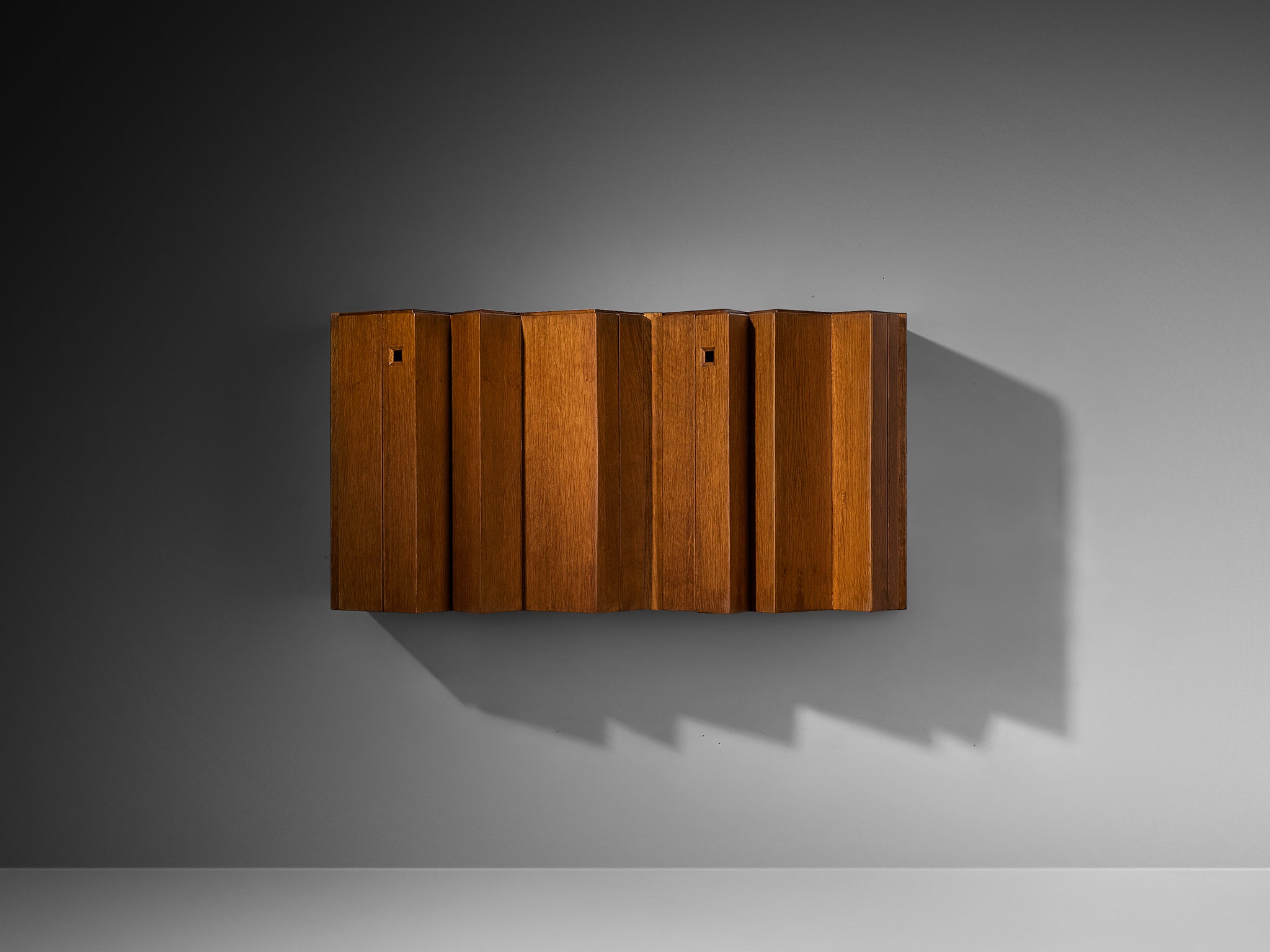 Giuseppe Rivadossi for Officina Rivadossi Unique Sculptural Wall-Mounted Oak Cabinet Case pieces and storage cabinets Morentz