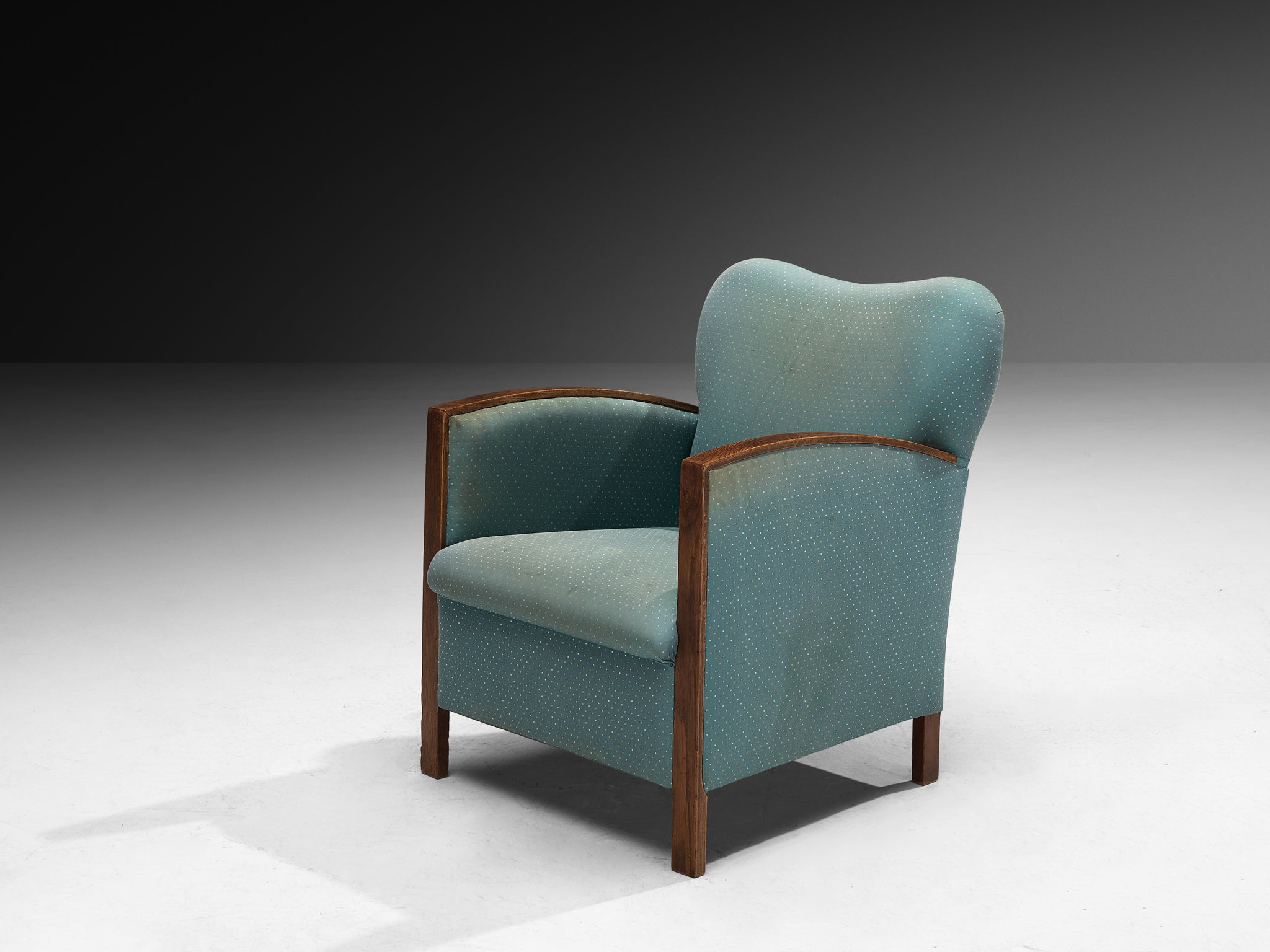 Pair of Art Deco Lounge Chairs in Oak and Soft Turquoise Fabric Seating Morentz