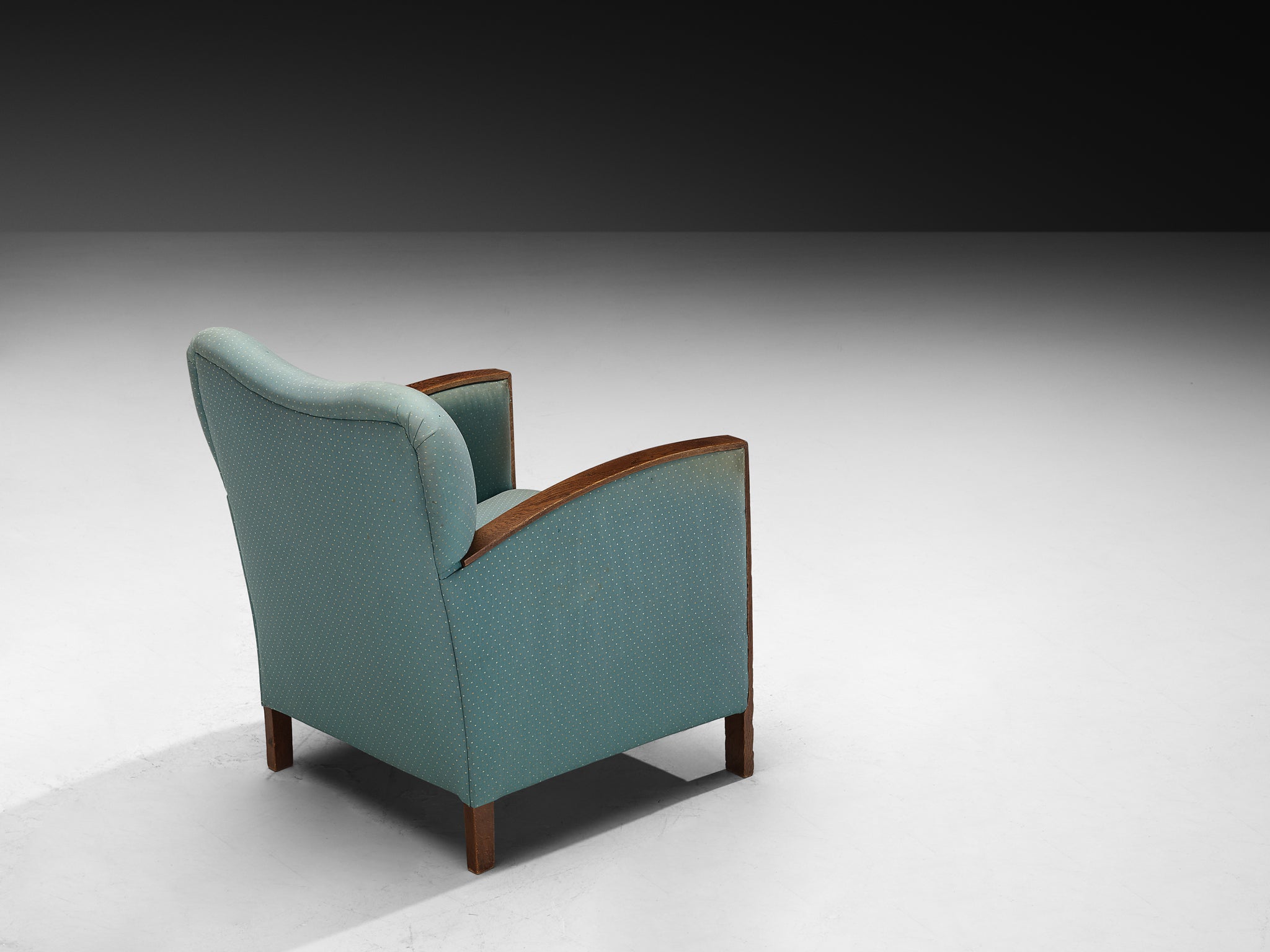 Pair of Art Deco Lounge Chairs in Oak and Soft Turquoise Fabric Seating Morentz