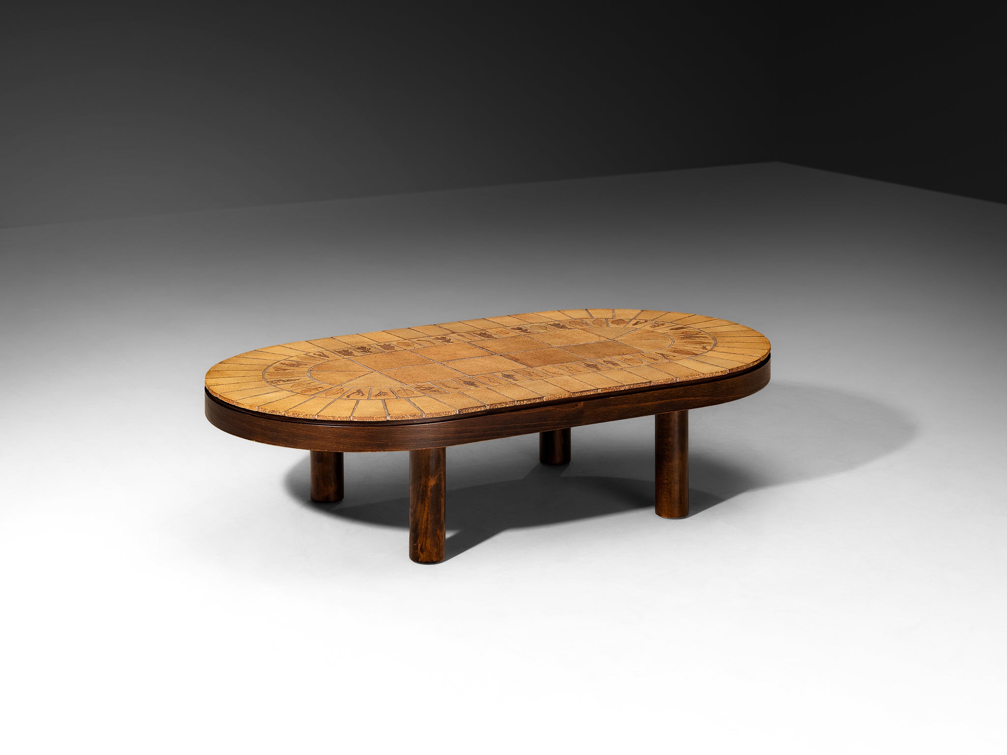 Roger Capron Oval Coffee Table in Ceramic and Wood Tables Morentz